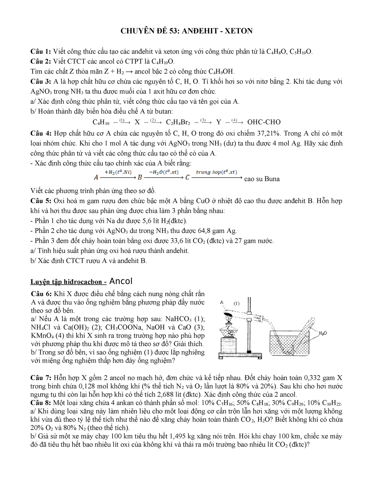 CĐ 53. Andehit - Xeton - Nâng Cao - CHUYÊN ĐỀ 53: ANĐEHIT - XETON Câu 1 ...