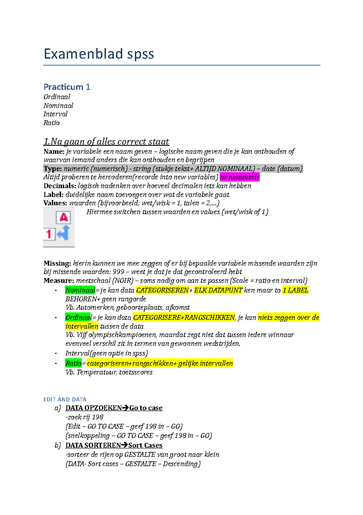 Examenblad spss SPSS handleiding Examenblad spss Practicum 1