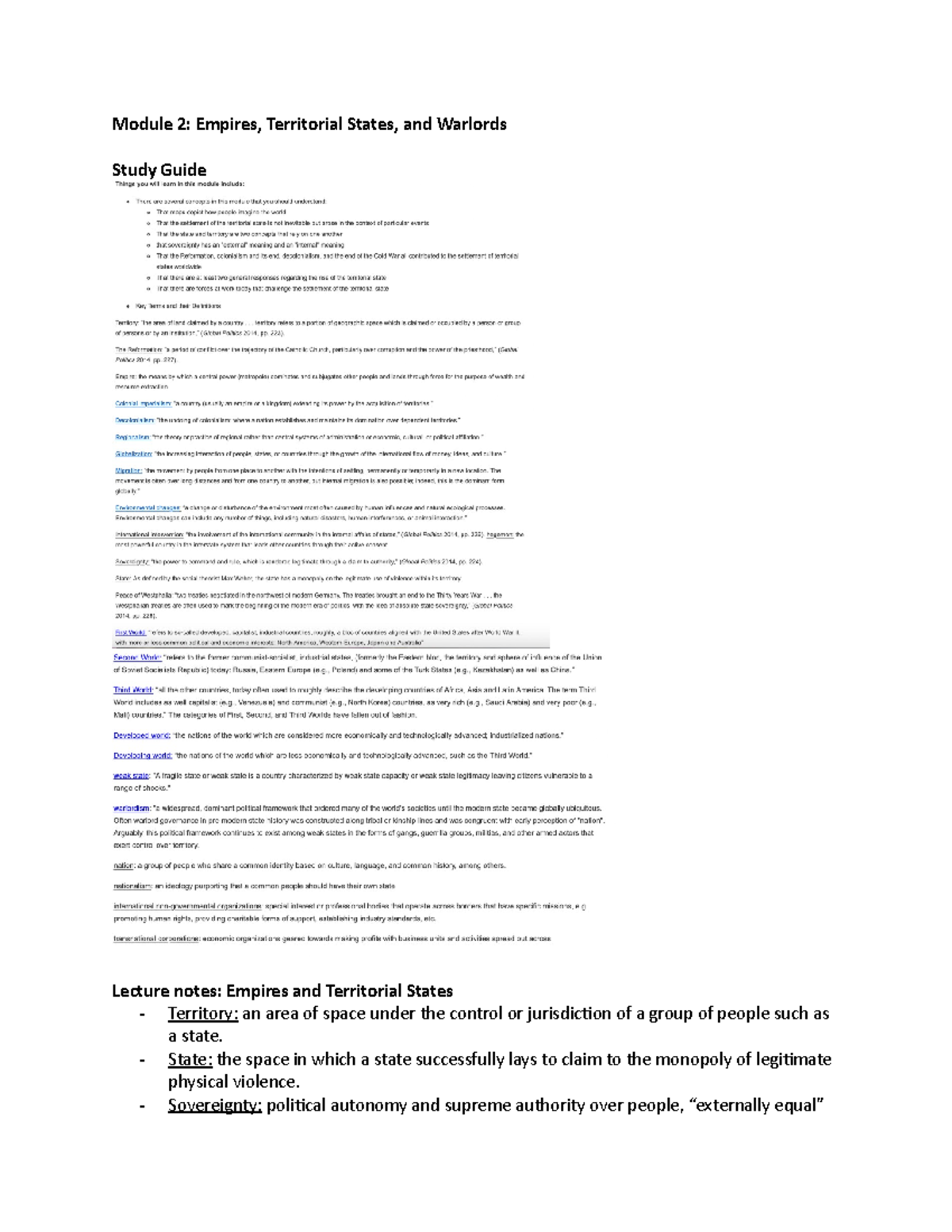 Module 2 notes - Empires, Territorial States, and Warlords - Module 2 ...