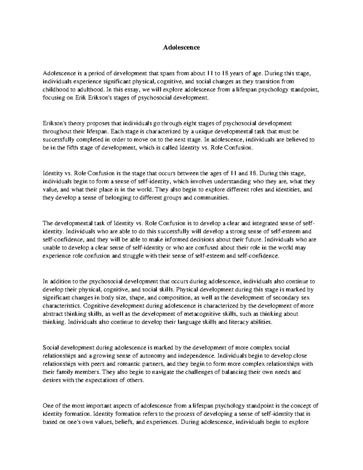 PSYC 333 - Adolescence - PSYC 333 Lecture Notes - Adolescence ...