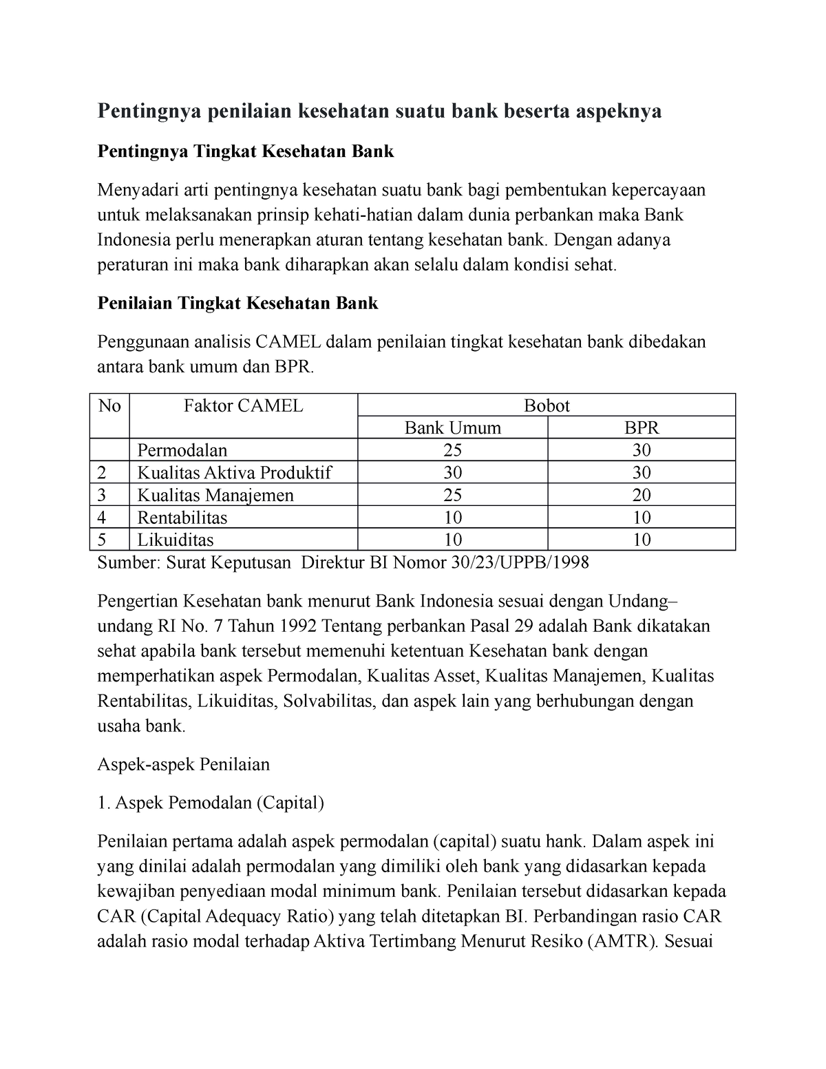 Materi Perbankan ( Kesehatan BANK DAN Aspeknya)fiks - Pentingnya ...