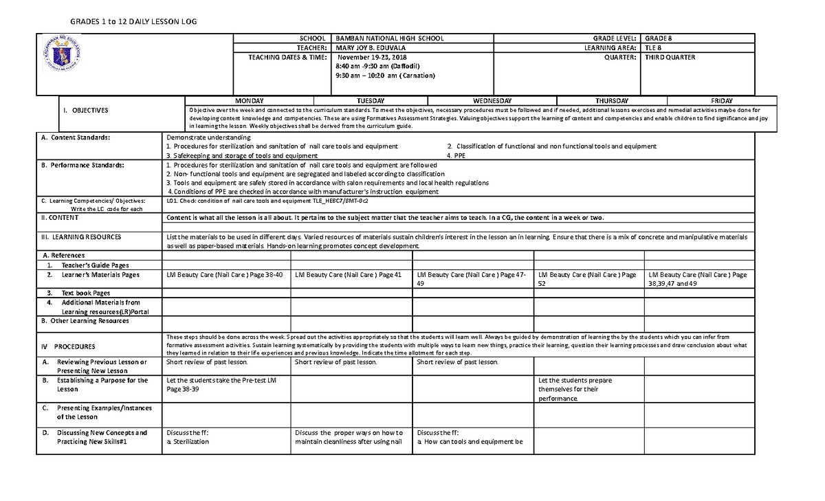 DLL nail care8 3rd week, November 19-23, 2022 - GRADES 1 to 12 DAILY ...