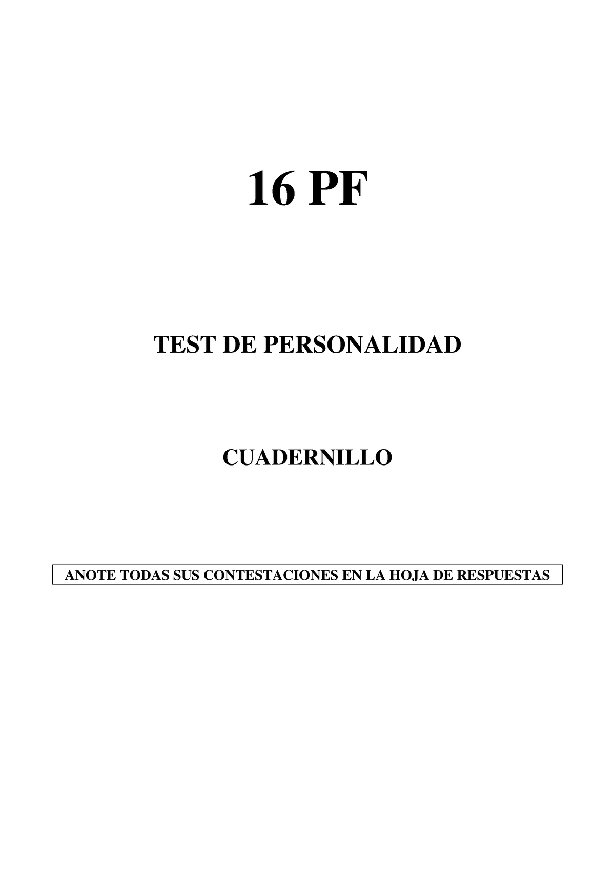 16 PF Cuadernillo - Lineamientos De Psicologia Para La Practica Dentro ...