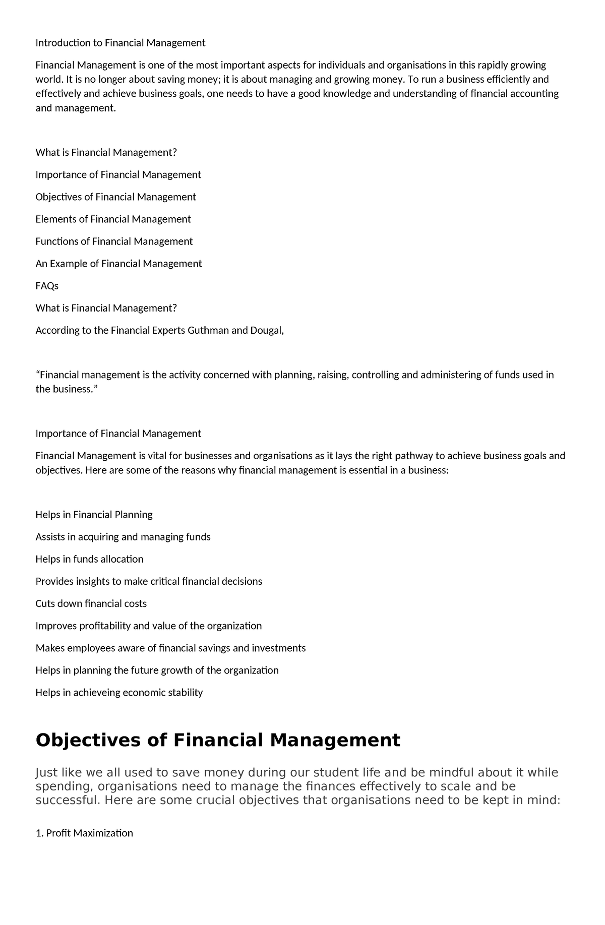 Fm - just notes - Introduction to Financial Management Financial ...