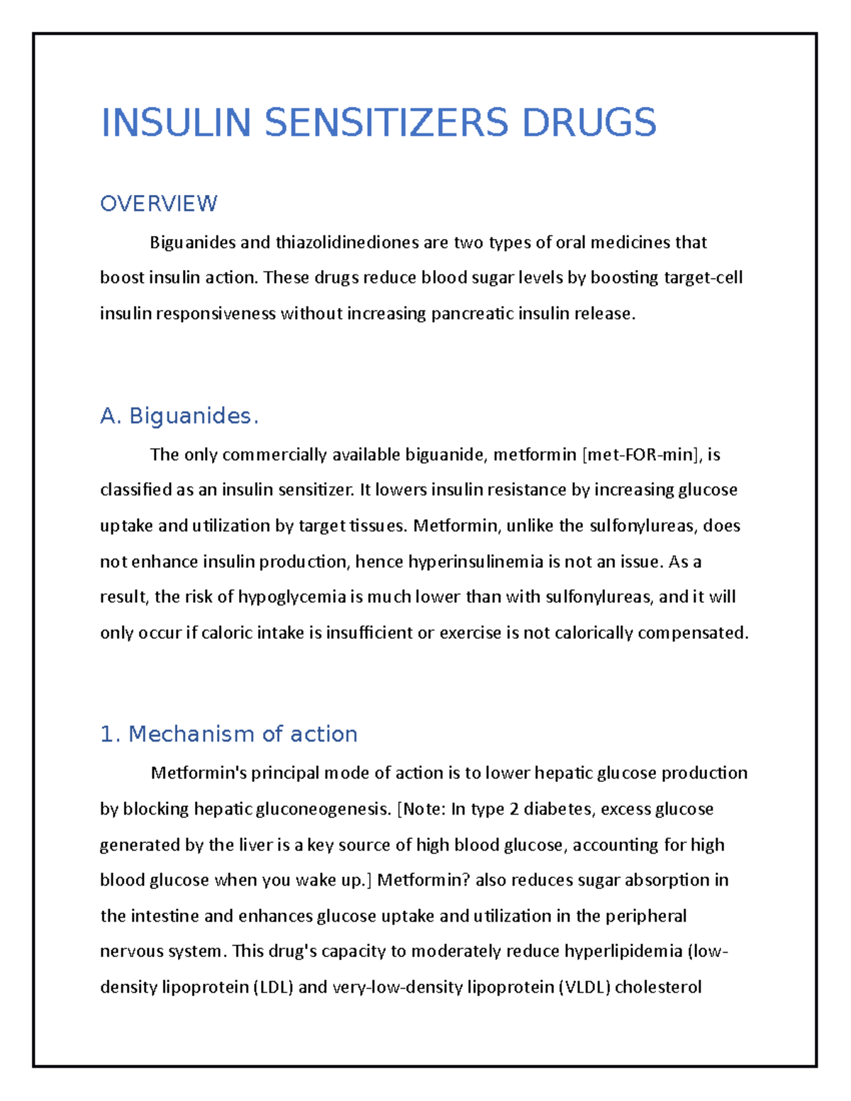 Detail NOTE ON Insulin Sensitizers Drugs - INSULIN SENSITIZERS DRUGS ...