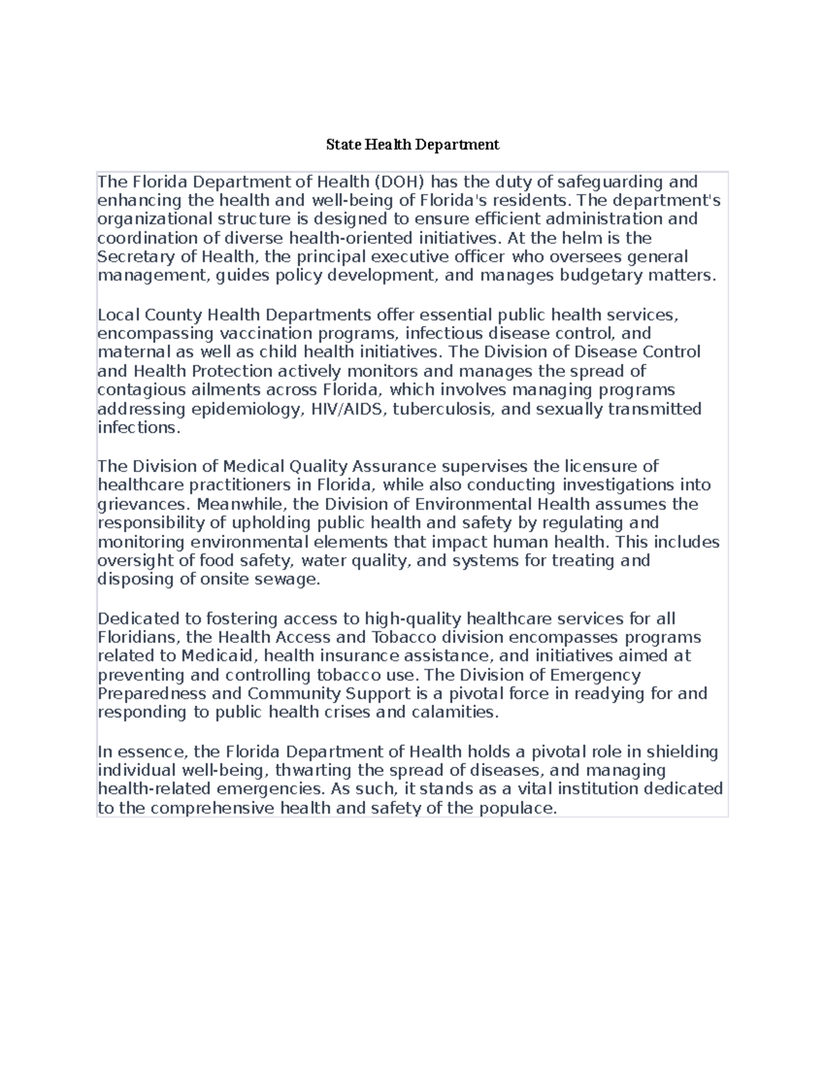 Statehealth - state health department assignment - State Health ...