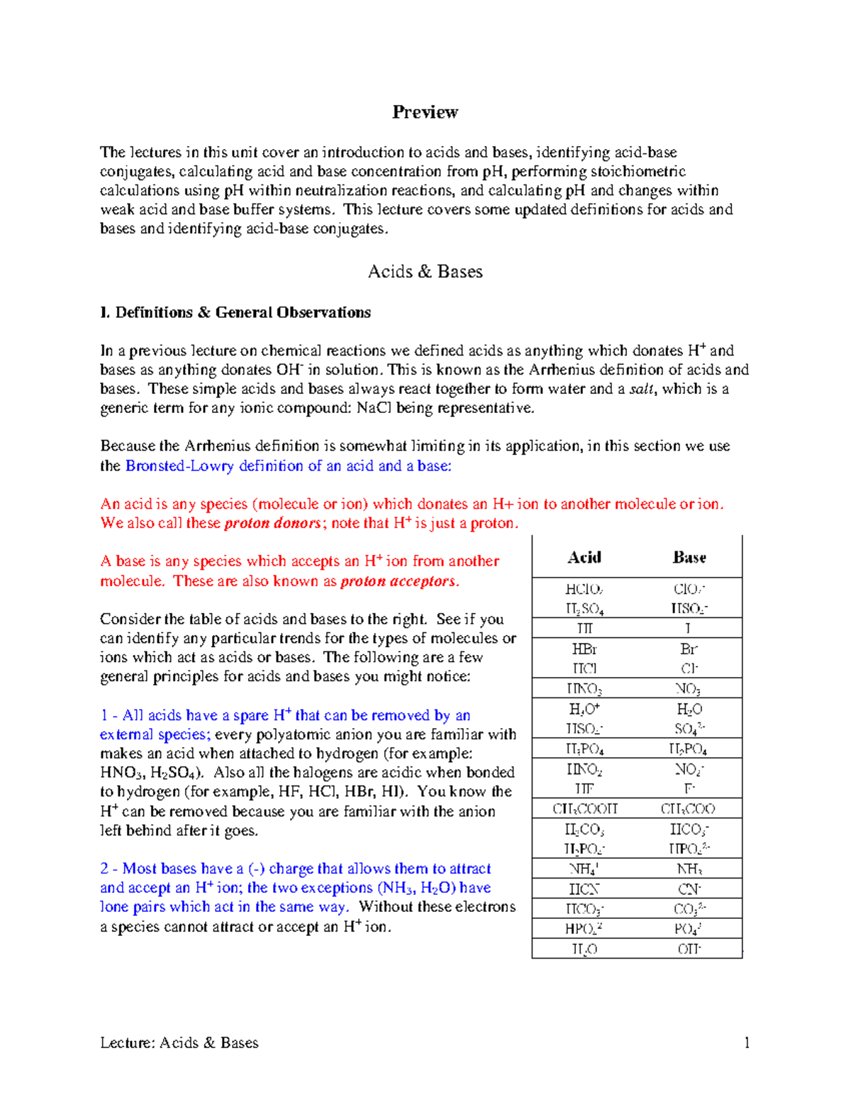 Acids & Bases Lecture 1 - Introduction to Acids & Bases-1 - Preview The ...