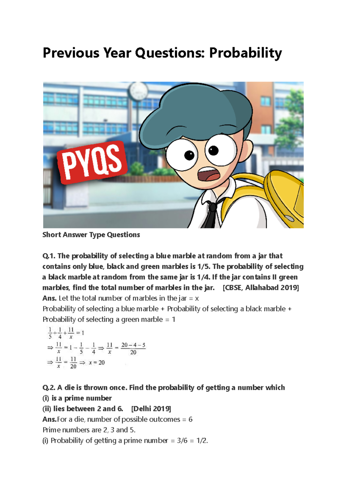 Previous Year Question Probability - Previous Year Questions ...