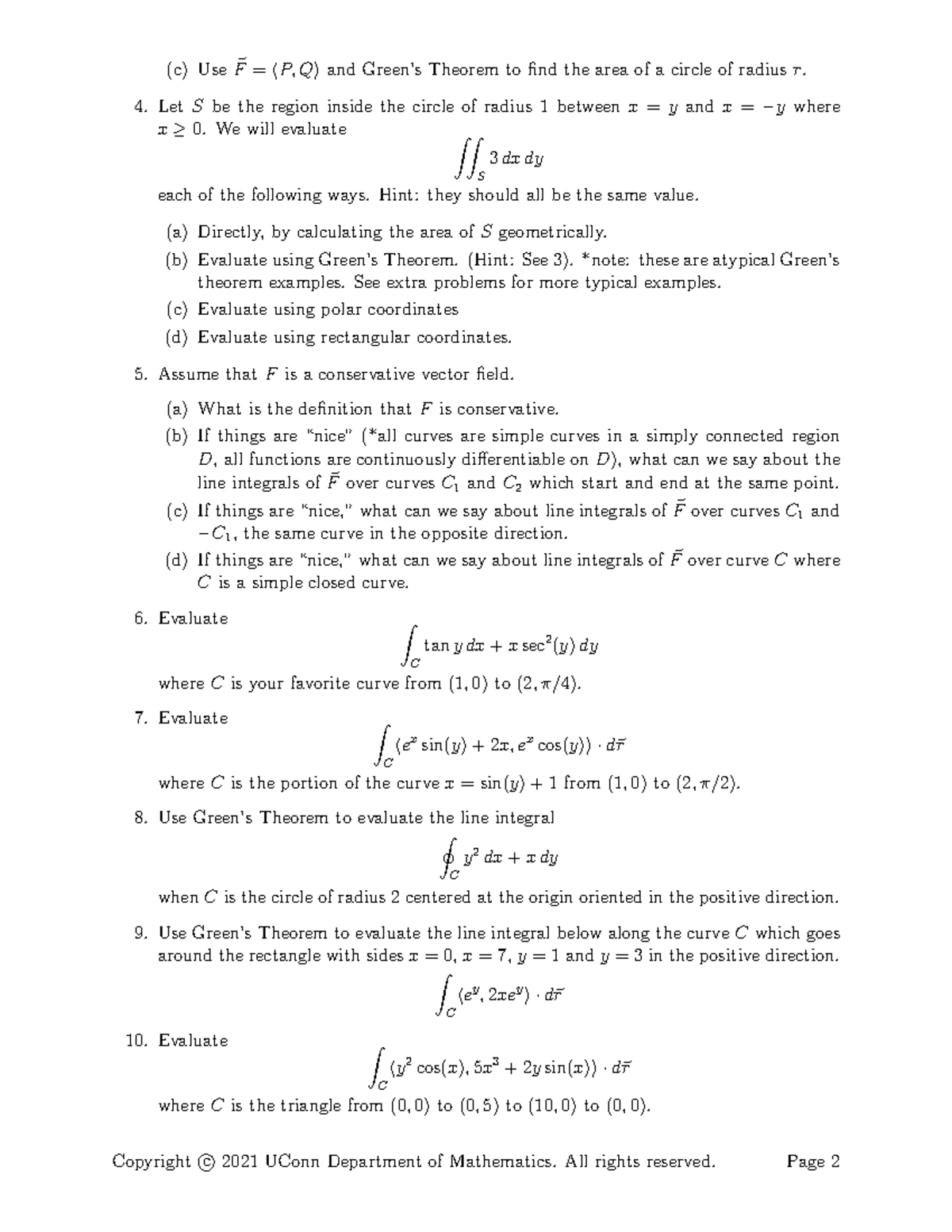 Calc 3 Exam 10 - Calc 3 Exam 10 - (c) Use ~ F = hP, Qi and Green’s ...