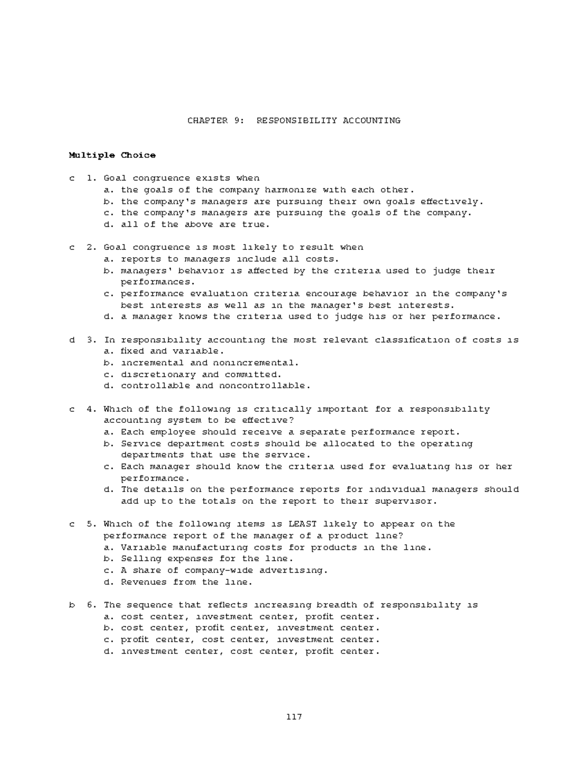 Tb ch09responsibilityaccounting CHAPTER 9 RESPONSIBILITY
