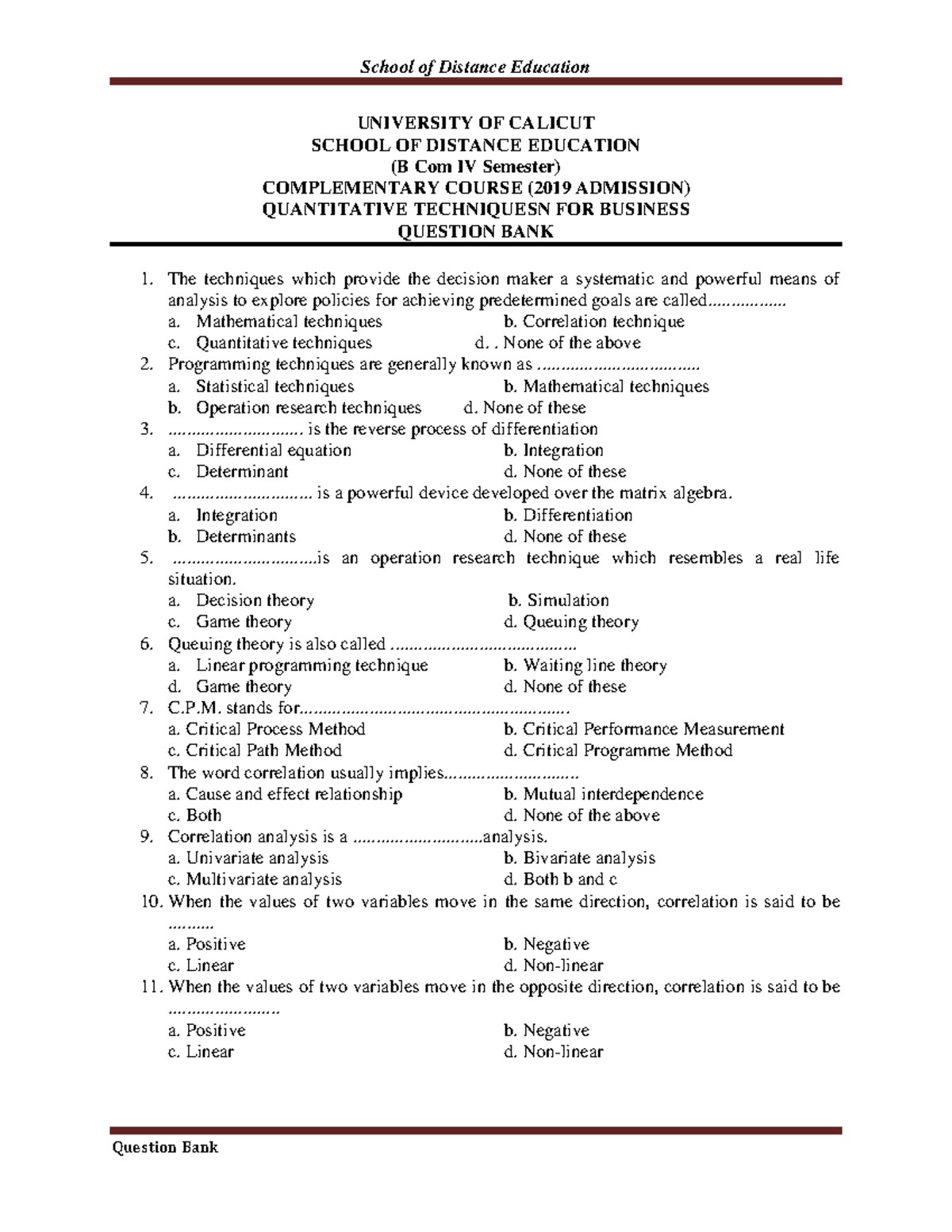 MCQ BCOM QT - It's Lecture Notes And Important Details And Methods ...