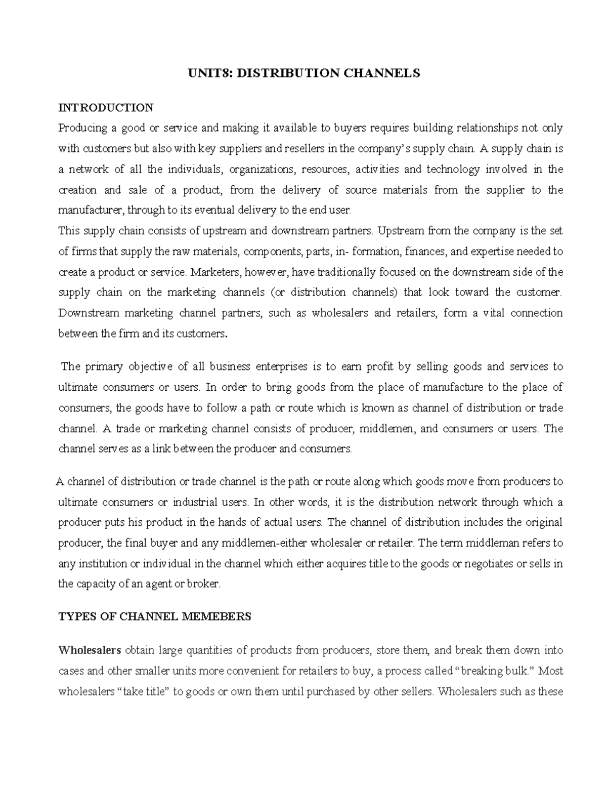 UNIT 8; Distribution Channels-1 - UNIT8: DISTRIBUTION CHANNELS ...