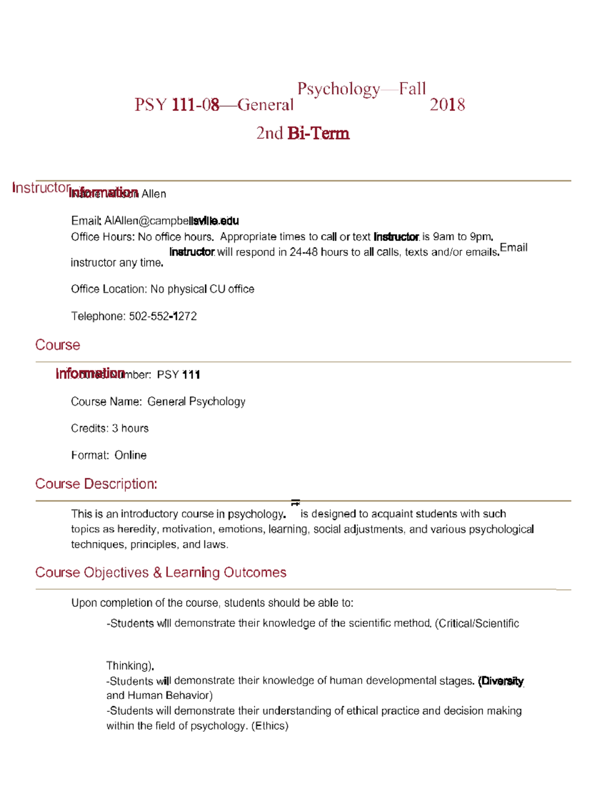 PSY 111 Master Syllabus (8 Week)-1 - Contact The Helpdesk Students Are ...