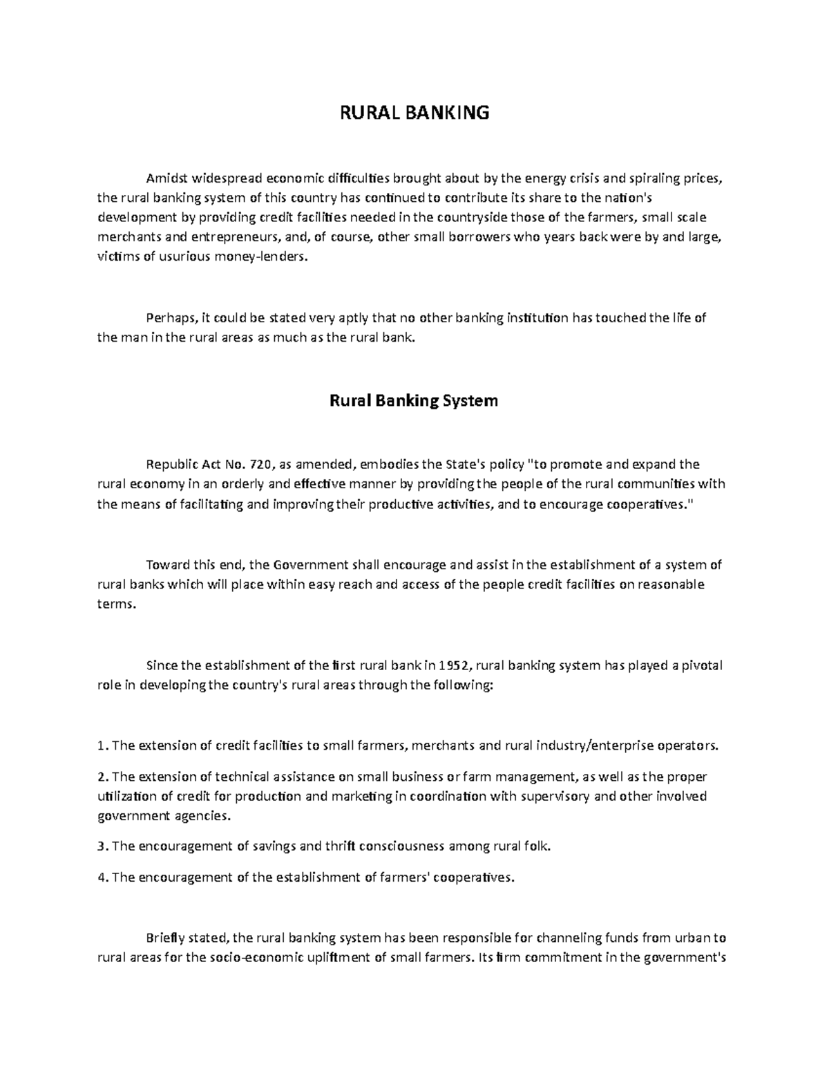 Rural Banking - RURAL BANKING Amidst widespread economic difficulties ...