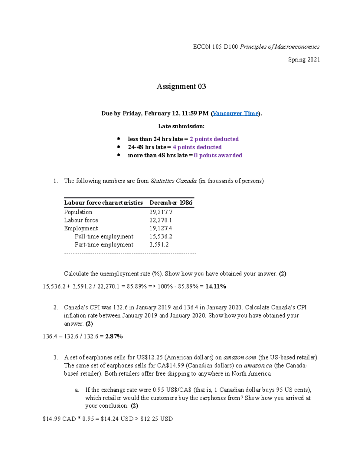 ECON 105 D100 Assignment 03 - ECON 105 D100 Principles of ...