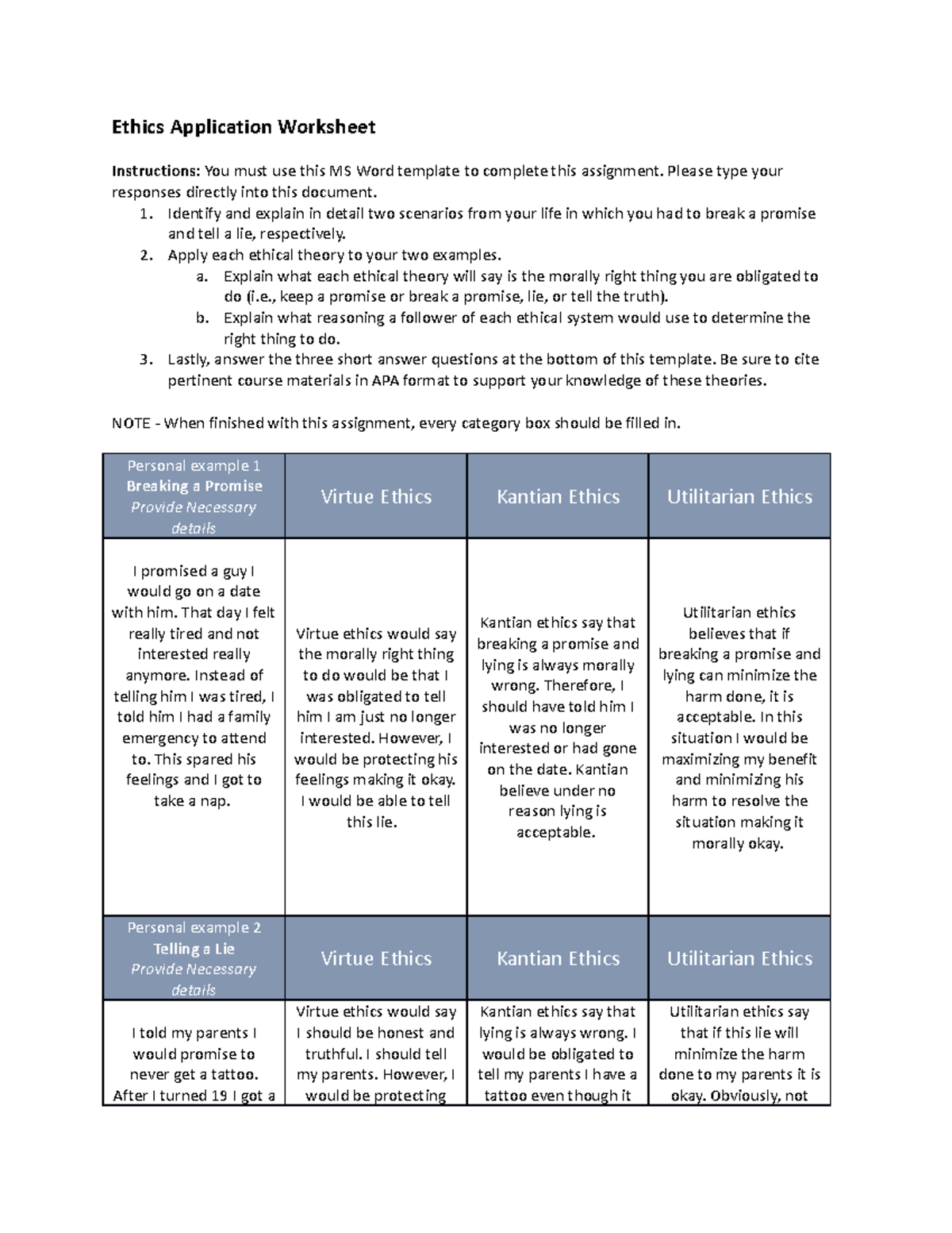 Ethics Application Worksheet Template - Ethics Application Worksheet ...