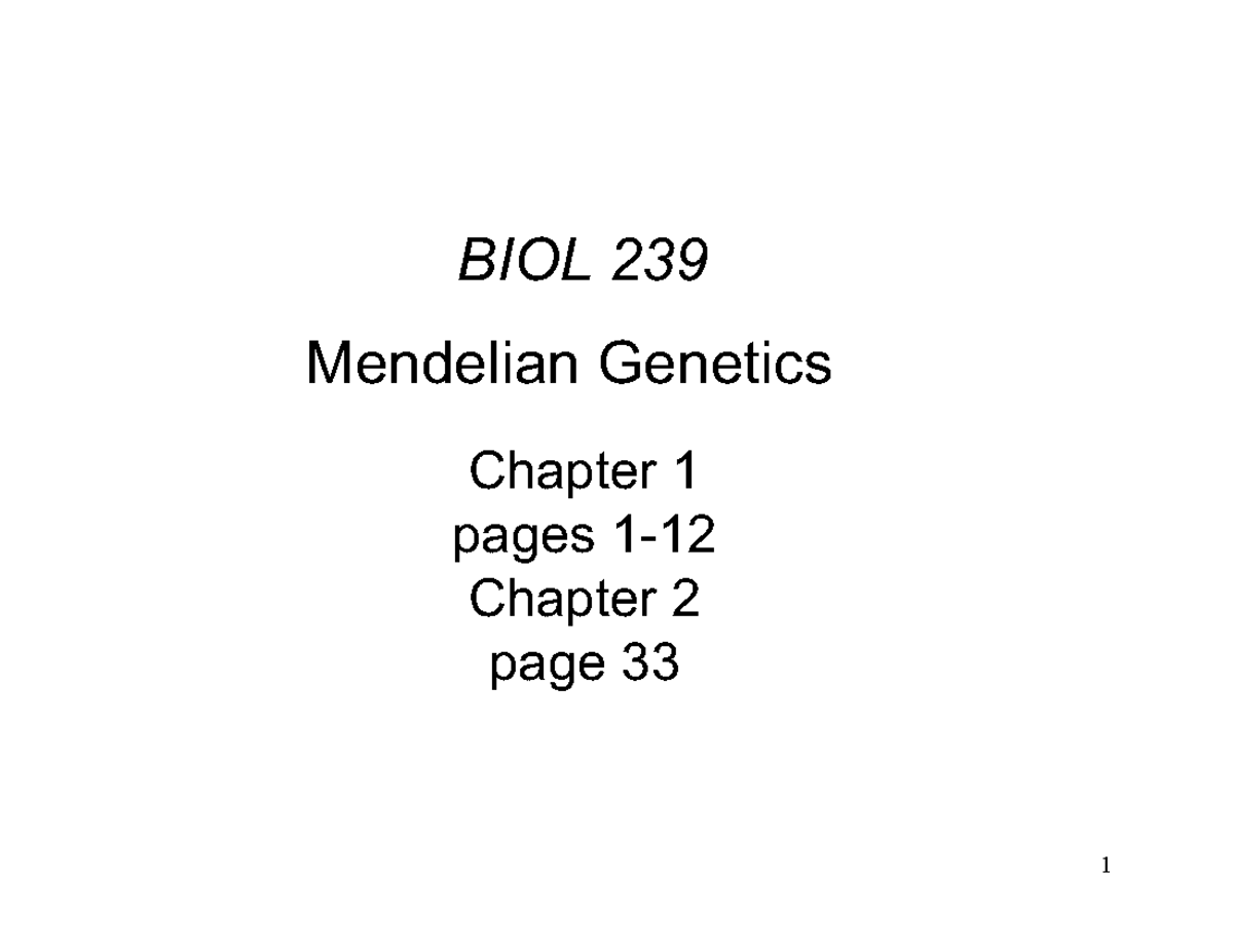 Set1 Mendelian - Mendelian Genetics BIOL Chapter Pages 1- Chapter ...