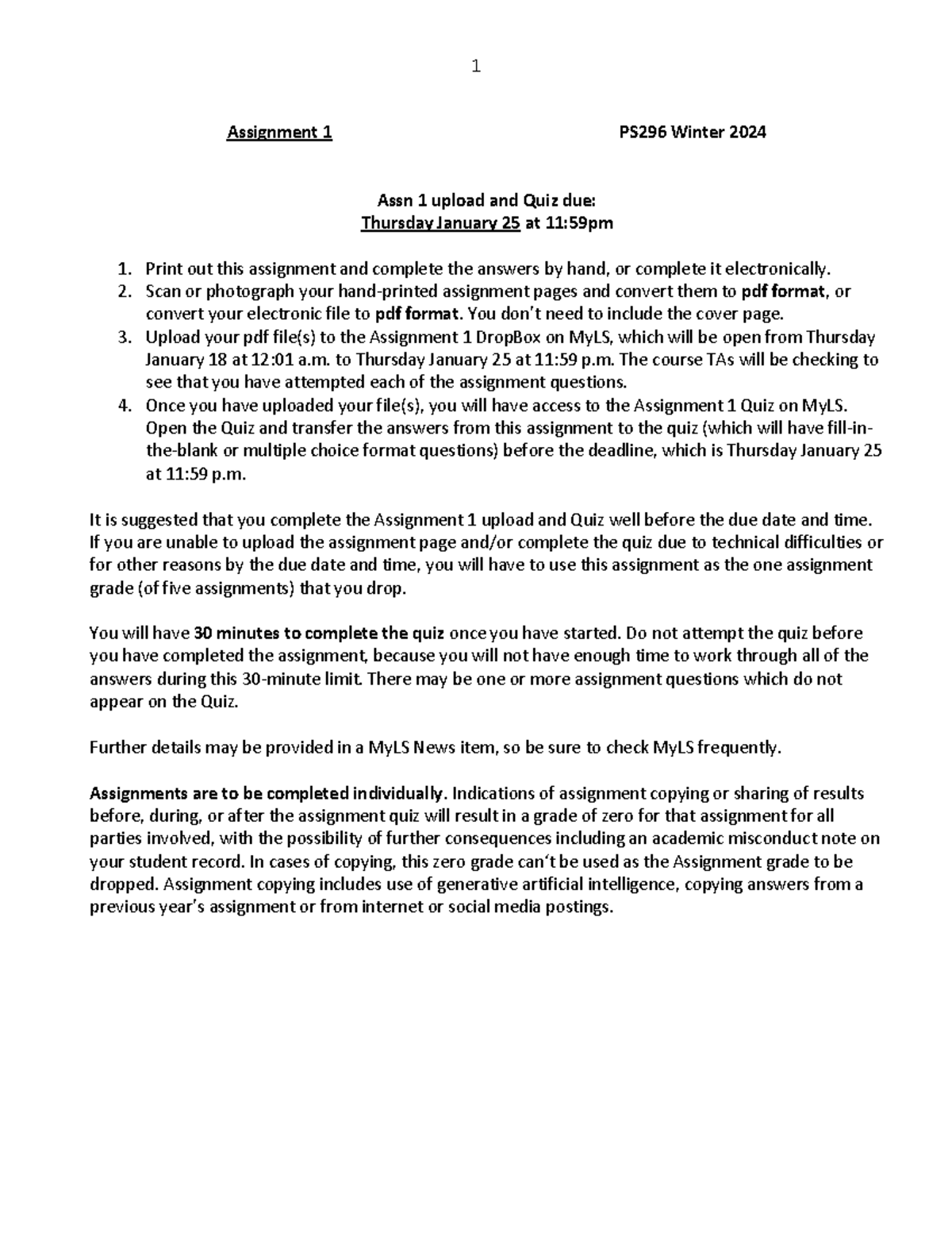 Assignment 1 - Scan or photograph your hand-printed assignment pages ...