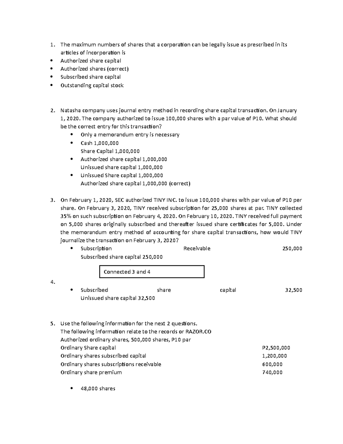 Quiz 119 ertwe The maximum numbers of shares that a corporation can be legally issue as