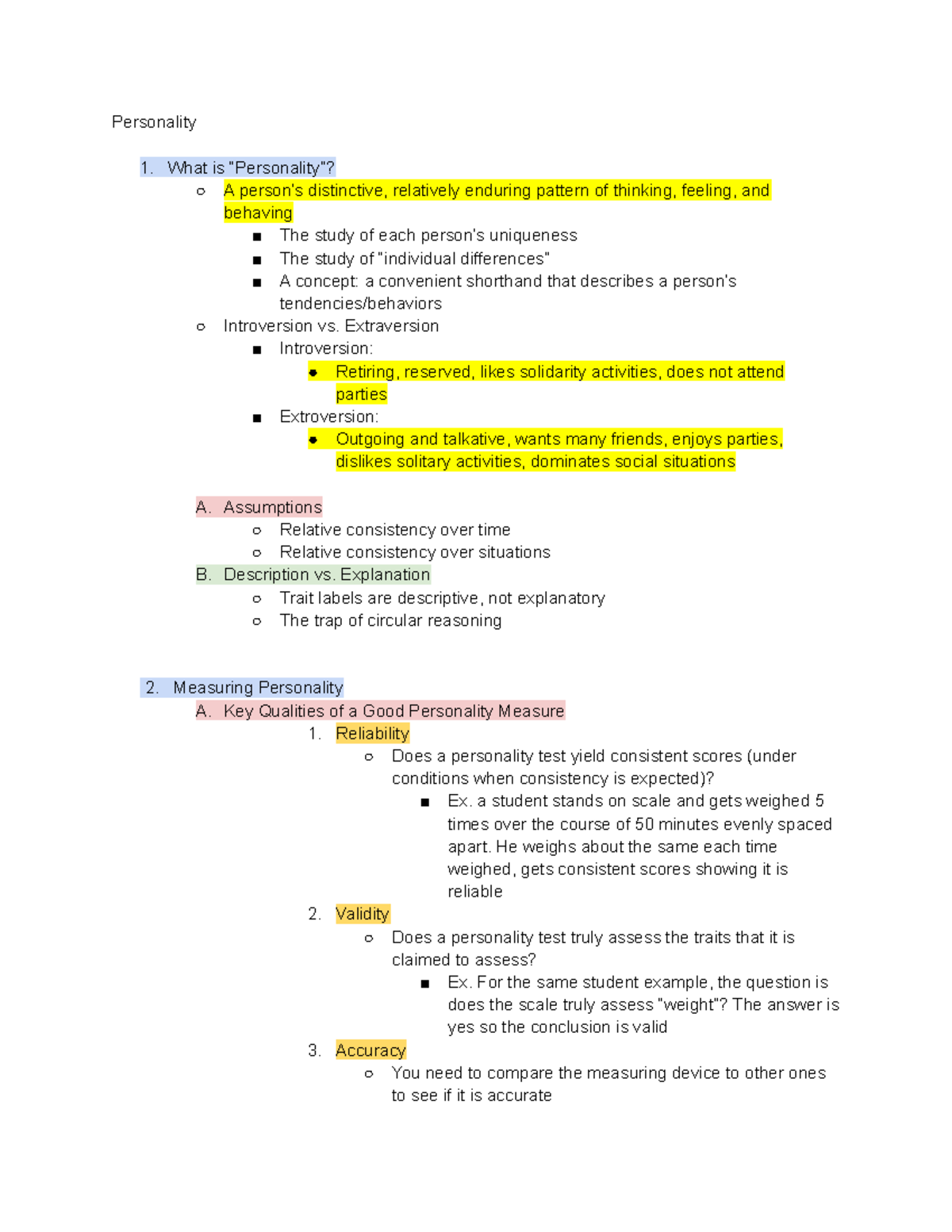 Personality - All of these notes are for psych 101 taught by Michael ...