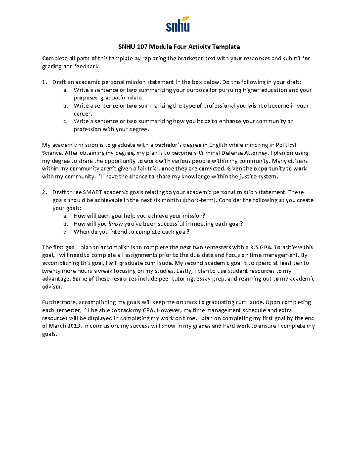 SNHU 107 Module Four Activity Template - SNHU 107 Module Four Activity ...