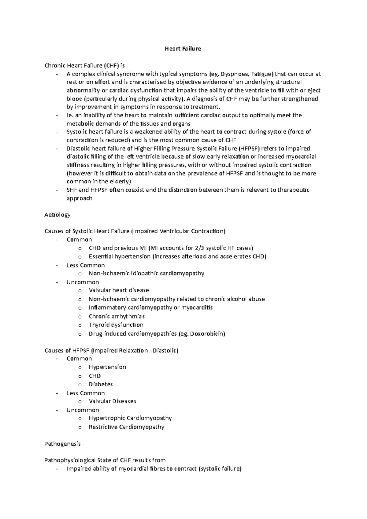 Lecture notes, lecture All - Heart Failure Chronic Heart Failure (CHF ...