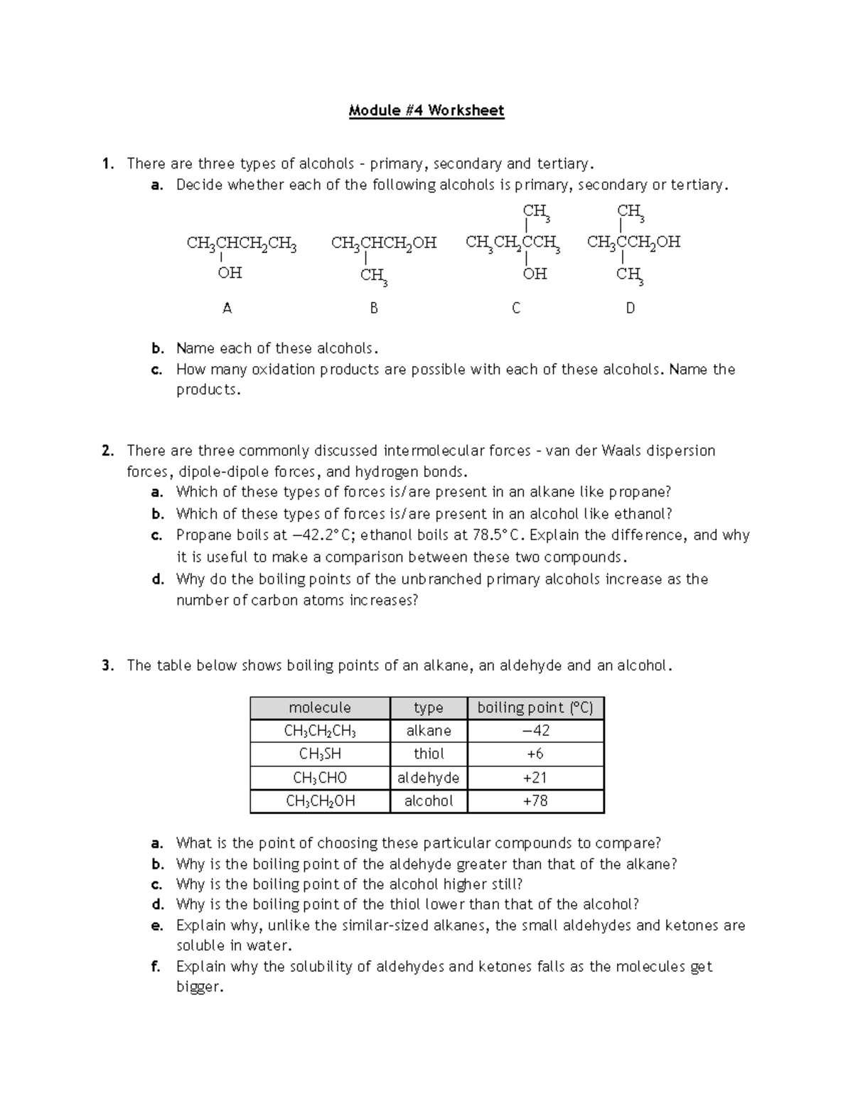 Module 4 Worksheet - Chemguide – questions ALCOHOLS: AN INTRODUCTION ...