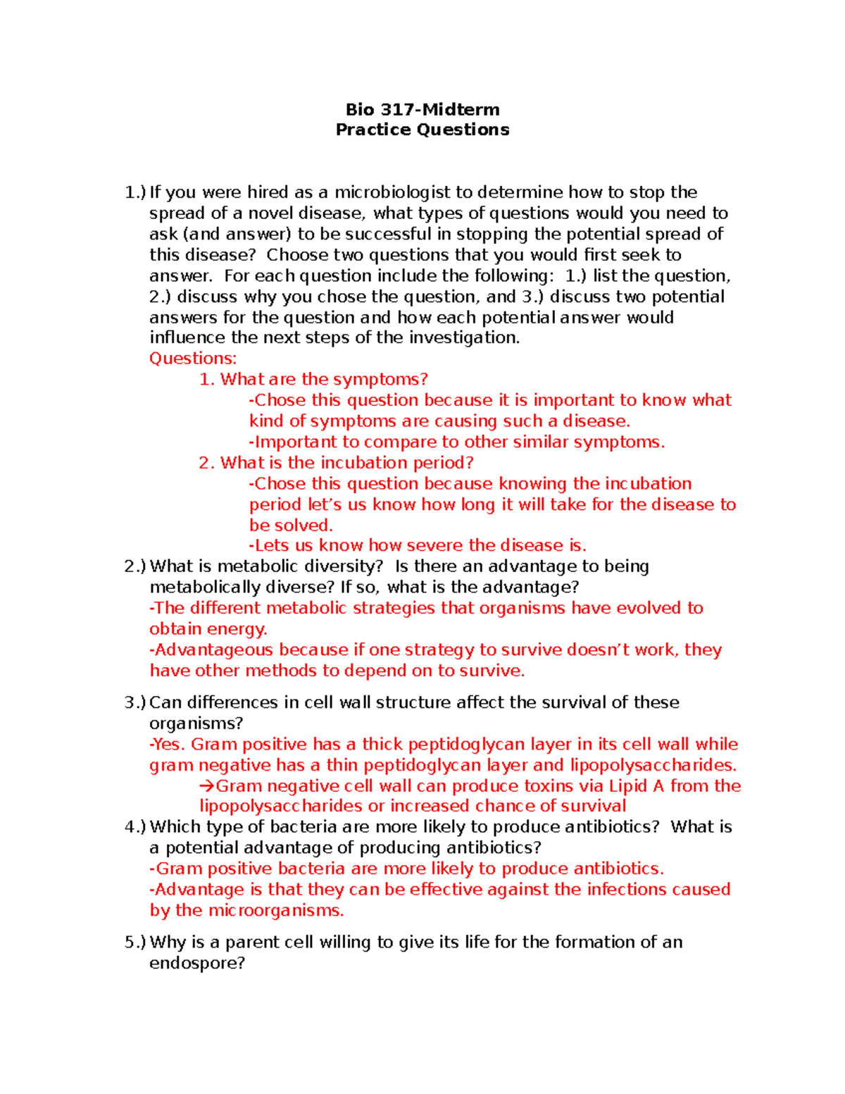 Practice Questions midterm - Bio 317-Midterm Practice Questions 1.) If ...