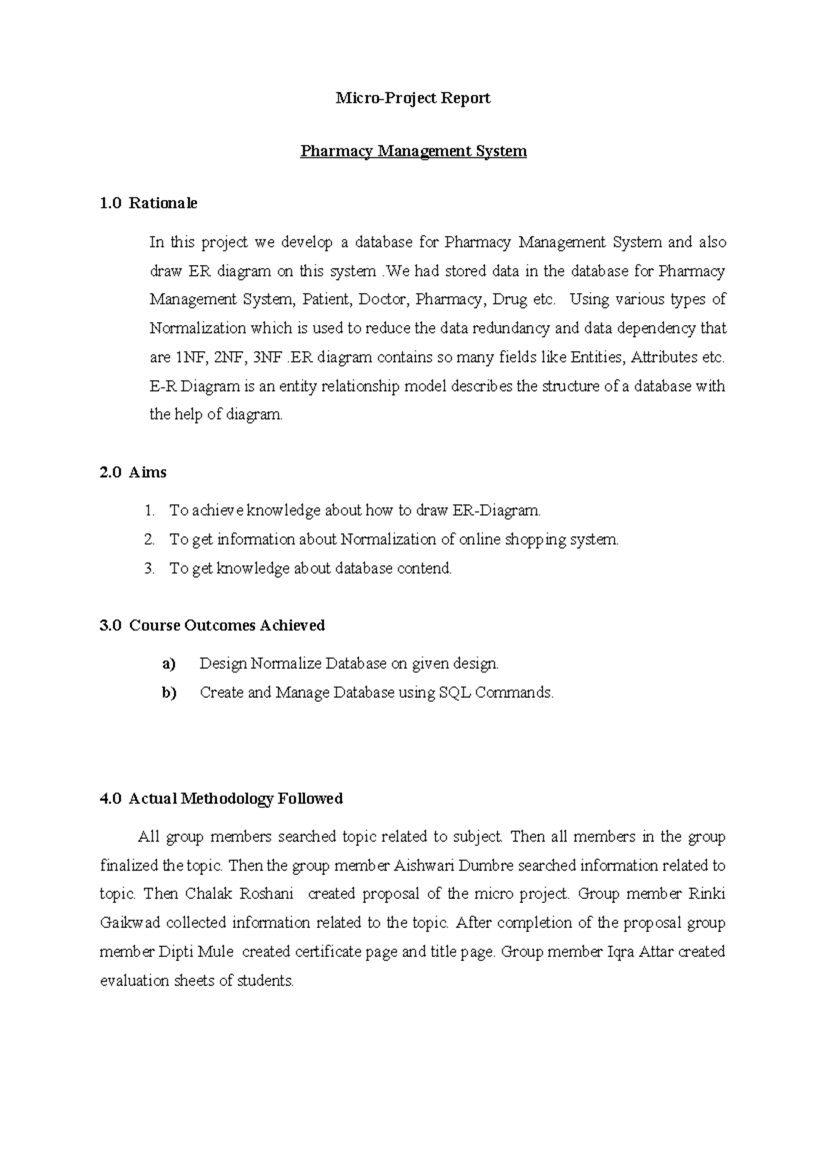 DBMS report - Micro-Project Report Pharmacy Management System 1 ...
