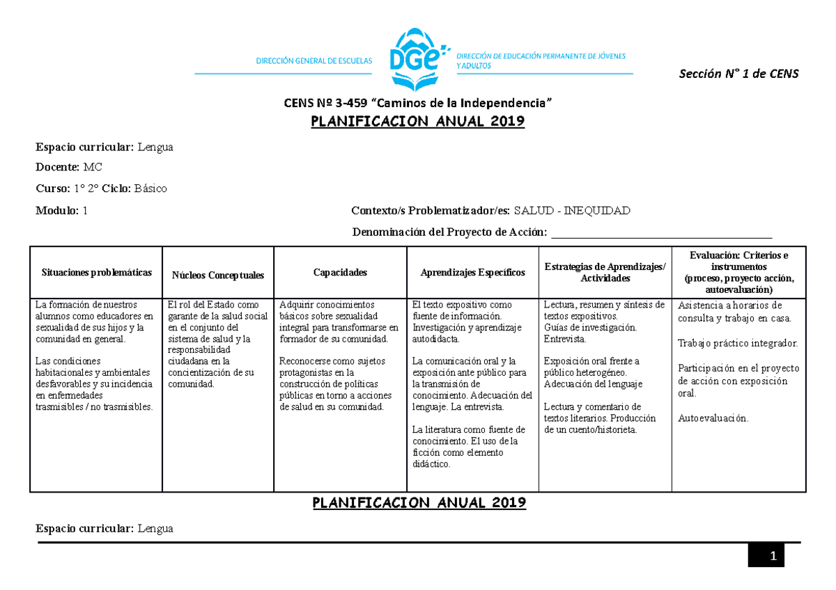 Modelo De Planificacion Anual Secundaria 2019 www.studocu.com
