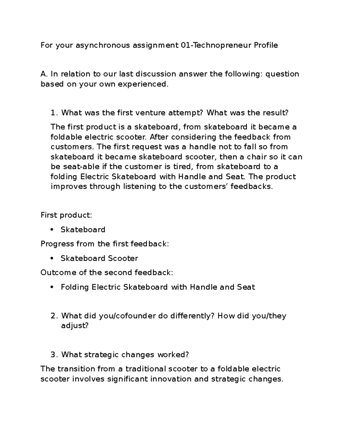 TECHNOPRENEURSHIP PROFILE - For your asynchronous assignment 01 ...