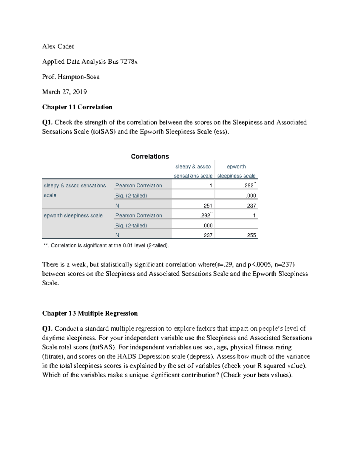 7278x Homework chapter 11 & 13 pdf - Alex Cadet Applied Data Analysis Bus  7278x Prof. Hampton-Sosa - Studocu