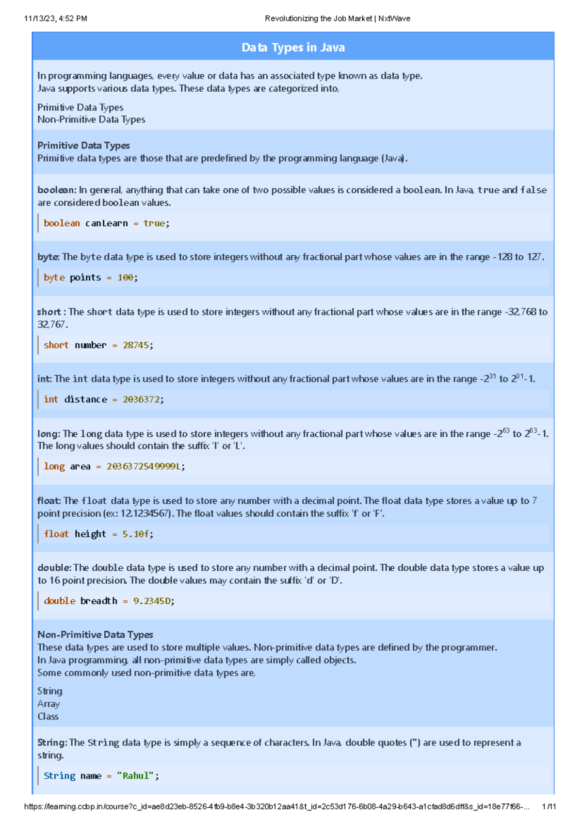 Java Fundamentals Materials - Data Types in Java In programming ...
