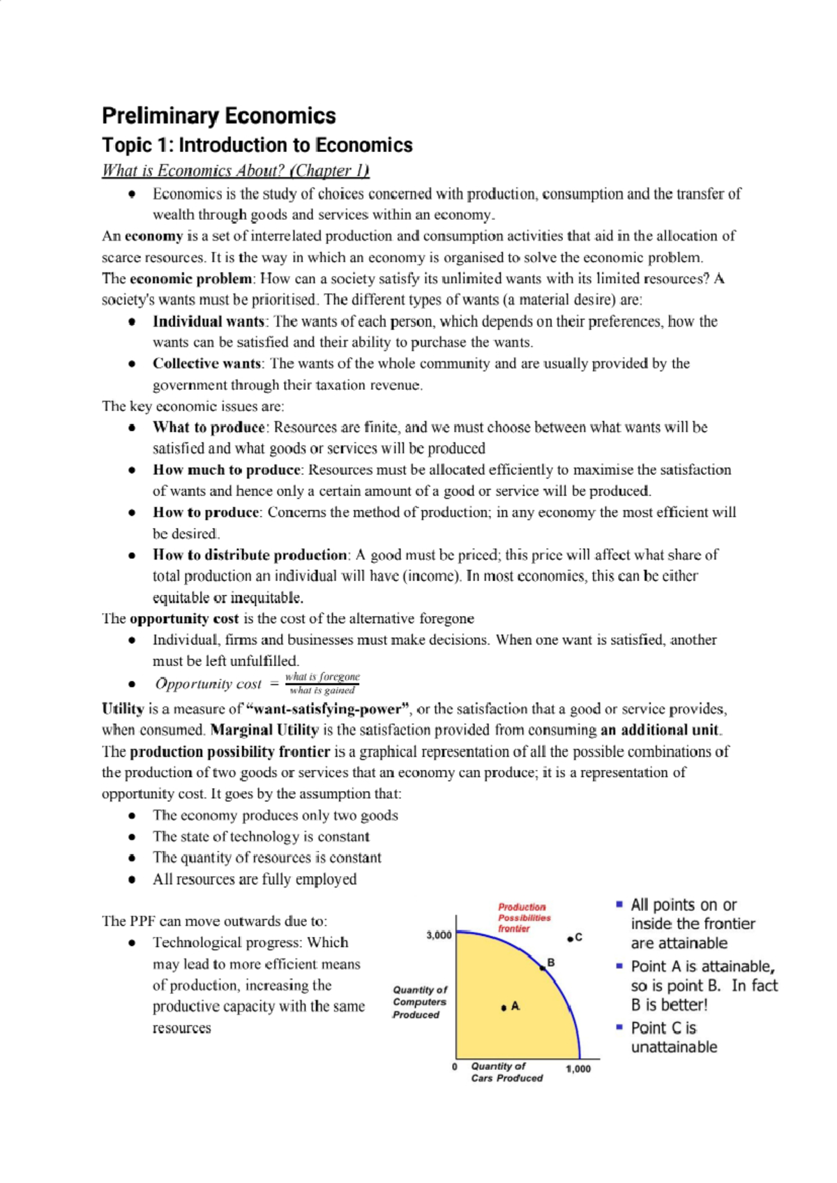 Economics Notes - Preliminary Economics Topic 1: Introduction to ...