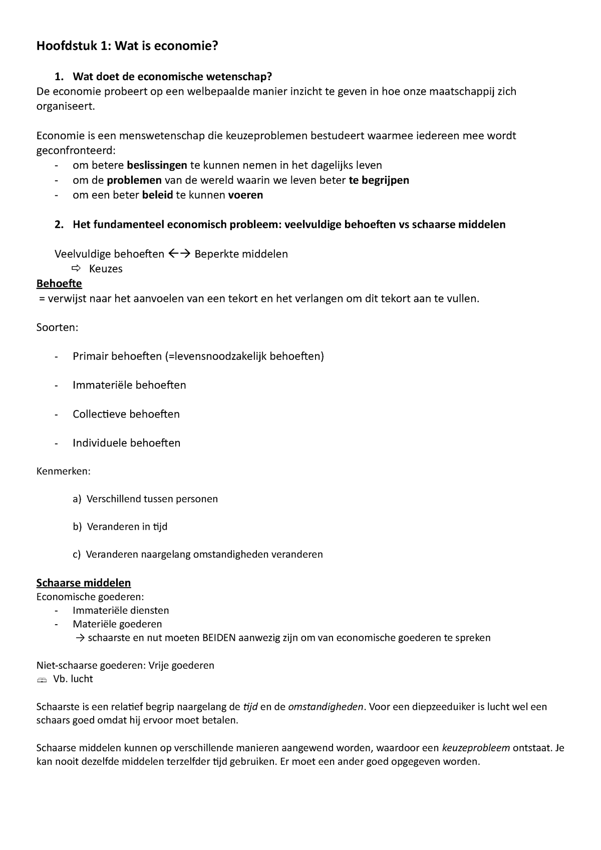 Economie samenvatting hoofdstuk 1 - Hoofdstuk 1: Wat is economie? Wat ...