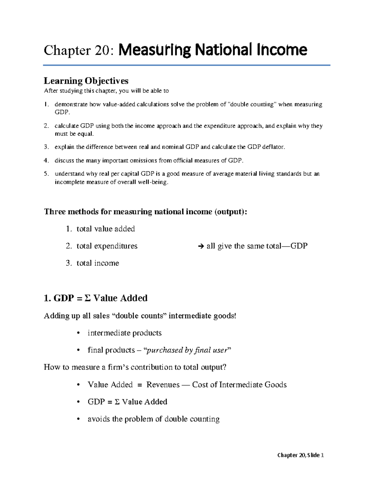 Ch20 - lecture note for class of chapter 20 - Chapter 20: Measuring ...