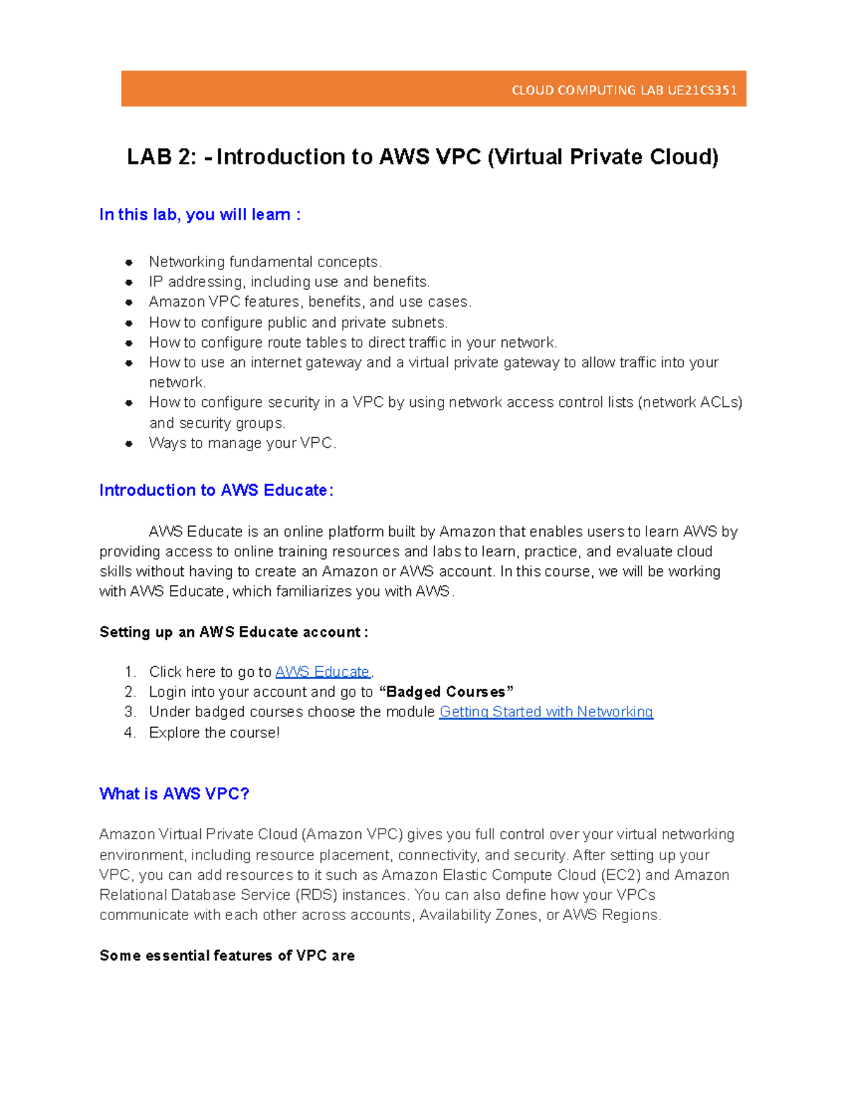 VPC Lab Student's copy - s/d;ws - LAB 2: - Introduction to AWS VPC ...