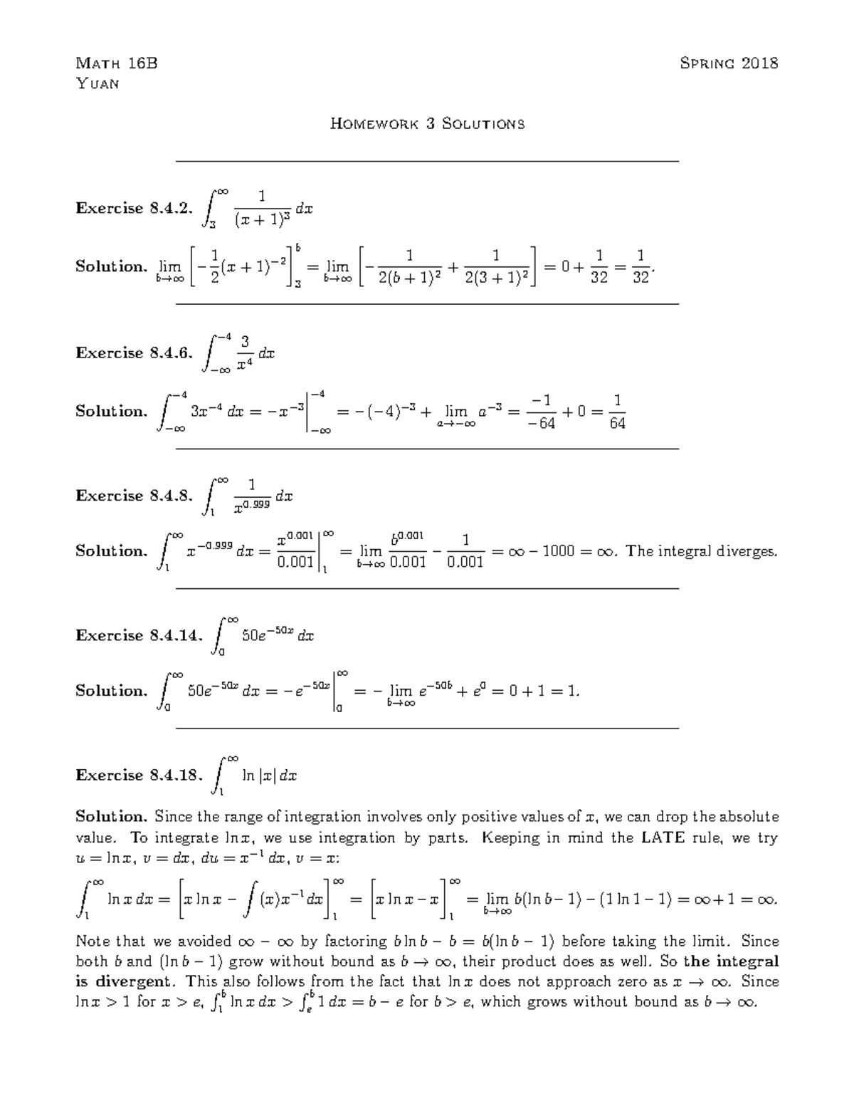 Hw03solns - HW 3 Solutions - Math 16B Spring 2018 Yuan Homework 3 ...