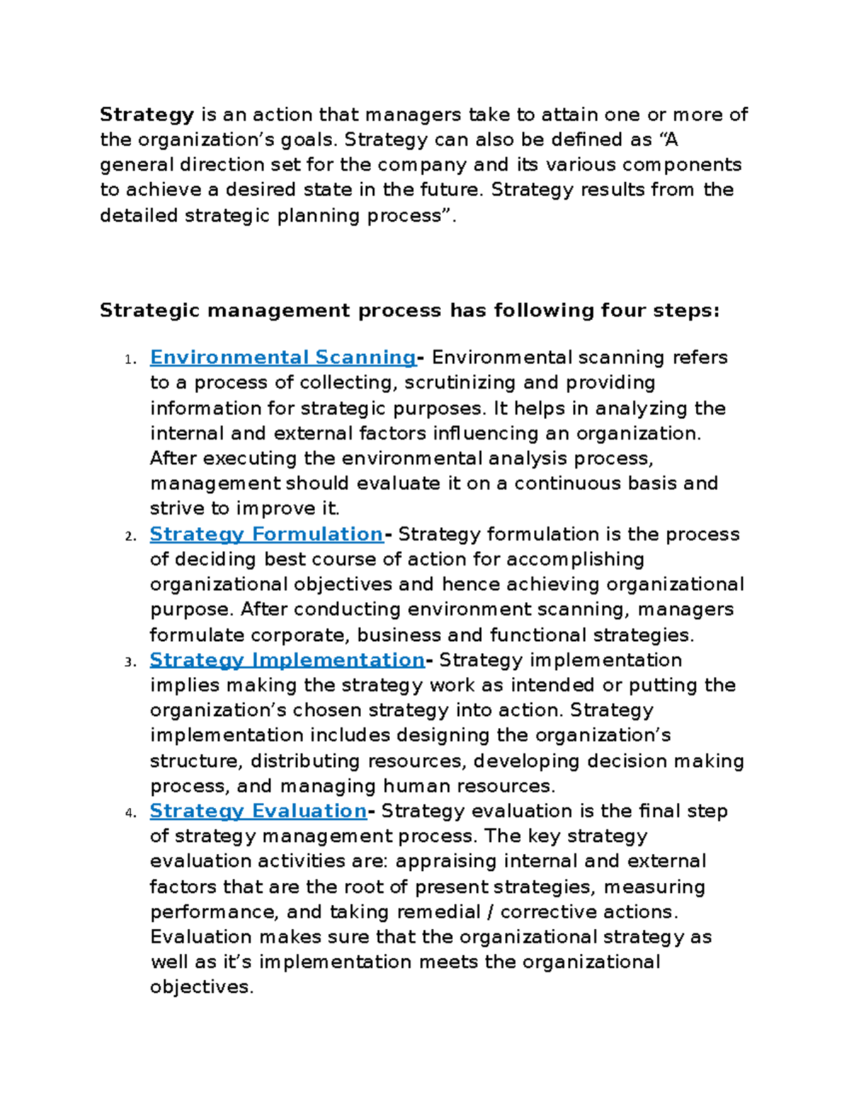 SM-V-Unit - Strategic Management Unit-V notes - Strategy is an action ...