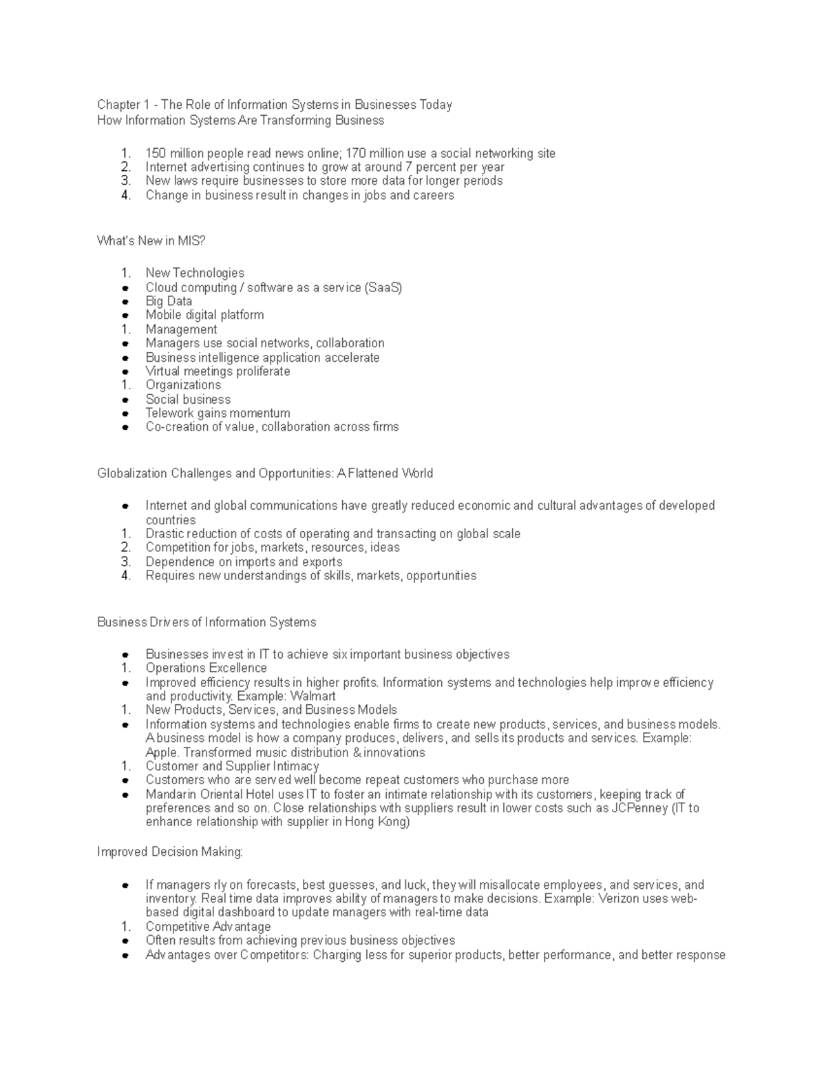MIS Notes - Chapter 1 - The Role of Information Systems in Businesses ...