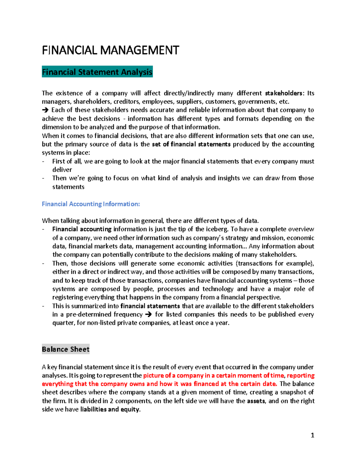 Financial Management Notes - FINANCIAL MANAGEMENT Financial Statement ...