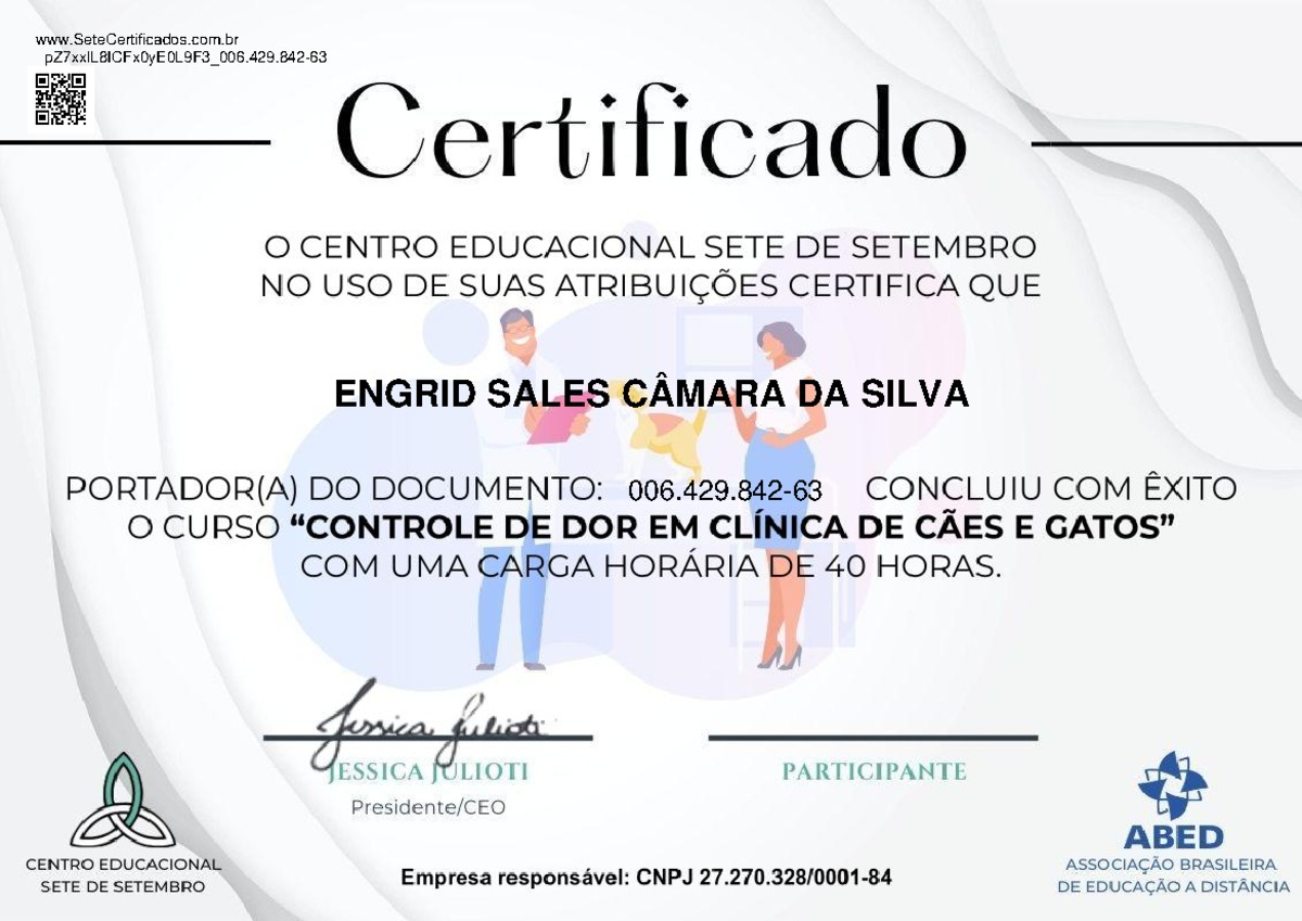 Certificado Cães e Gatos - Anestesiologia Veterinaria -  SeteCertificados.com - Studocu