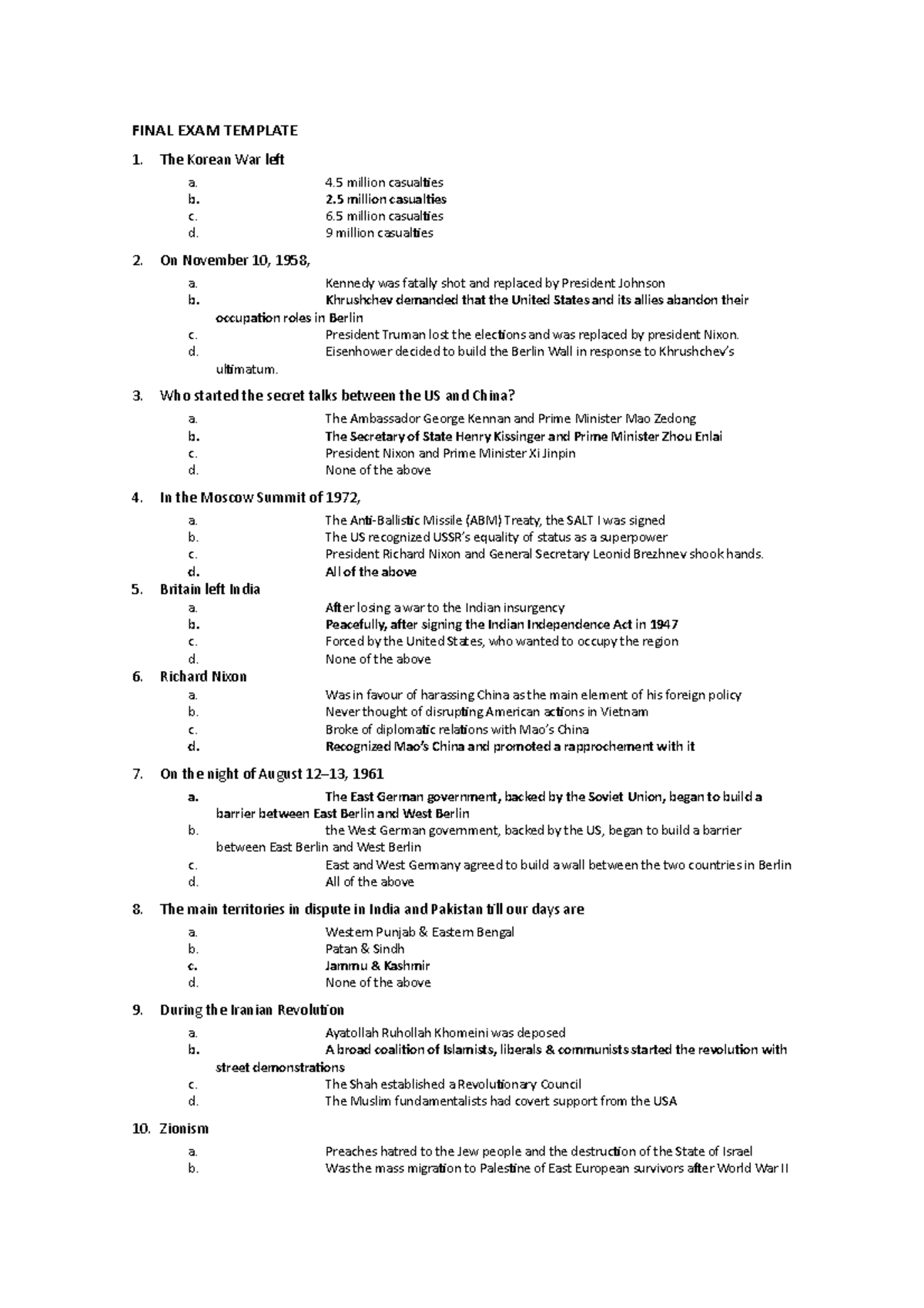 Final exam template example of how the exam can be final exam