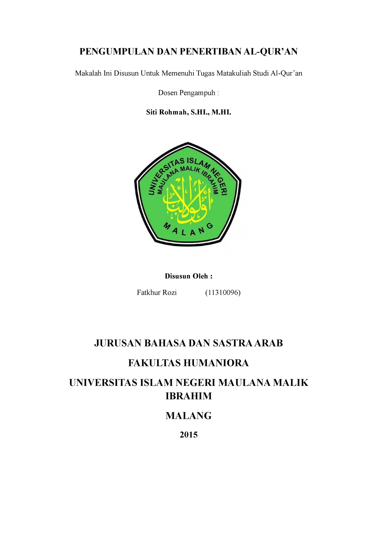 Sejarah Pengumpulan Al Quran - PENGUMPULAN DAN PENERTIBAN AL-QUR’AN ...