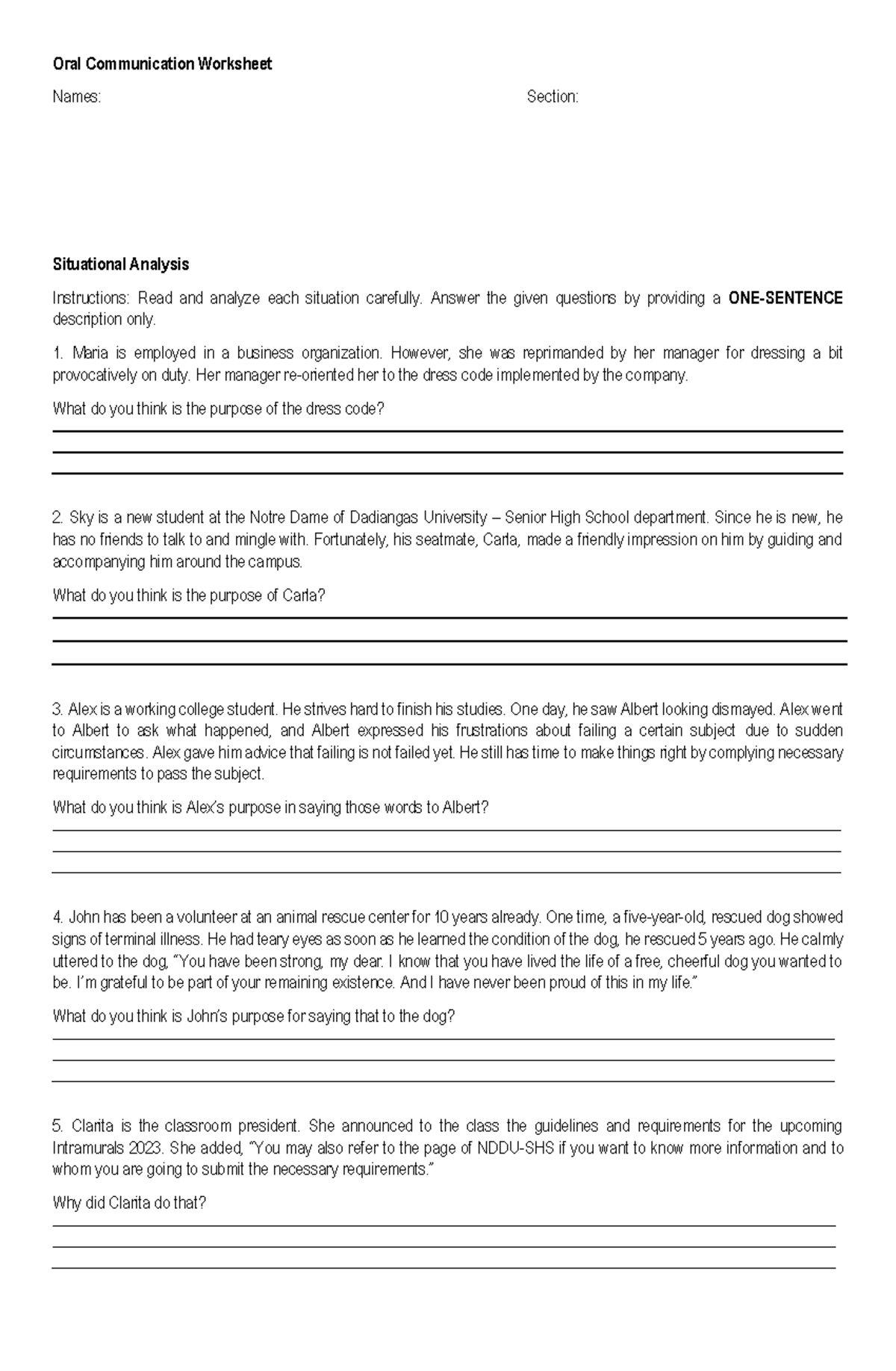 Functions Of Communication Worksheet Oral Communication Worksheet 