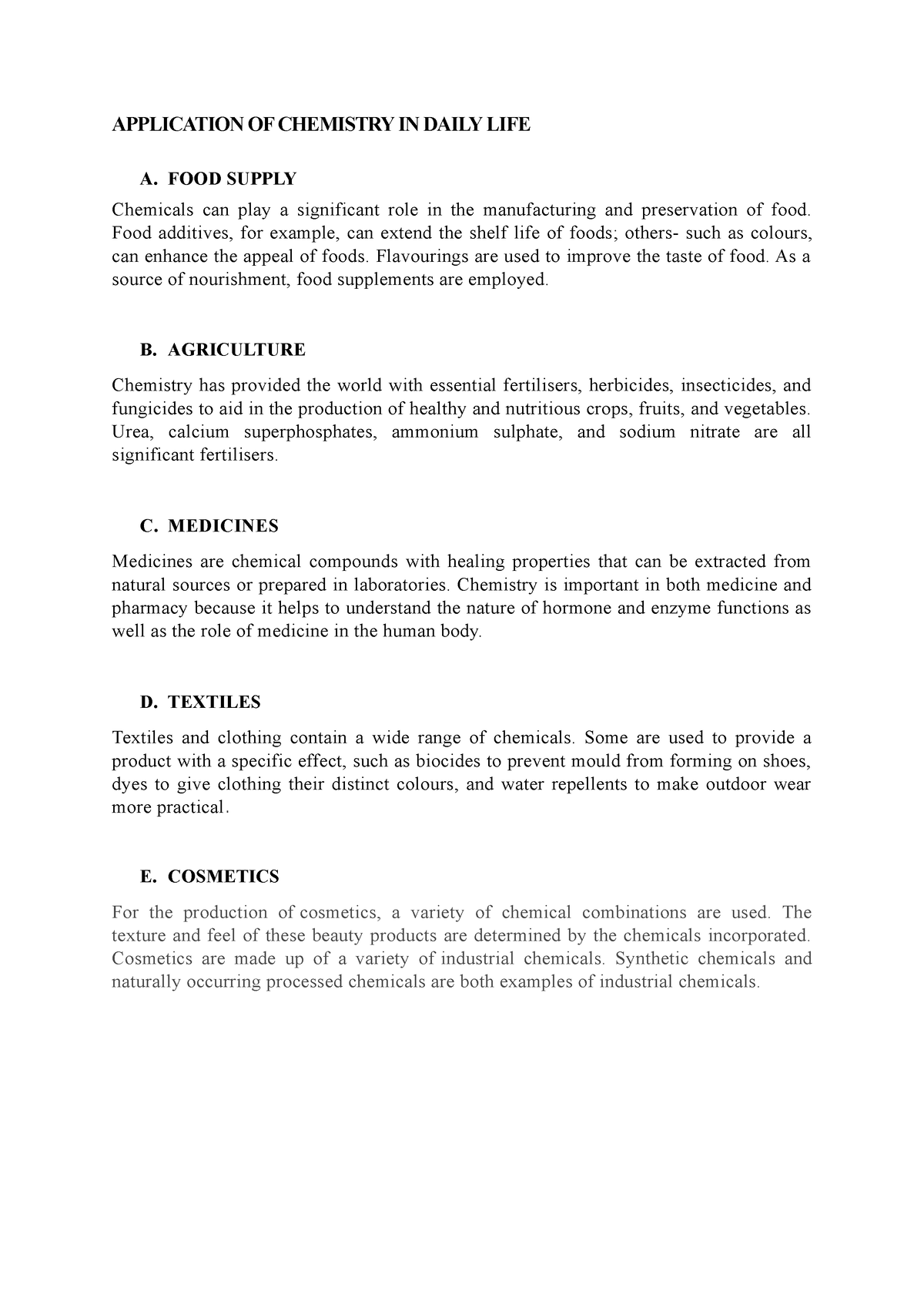 Application OF Chemistry IN Daily LIFE APPLICATION OF CHEMISTRY IN 