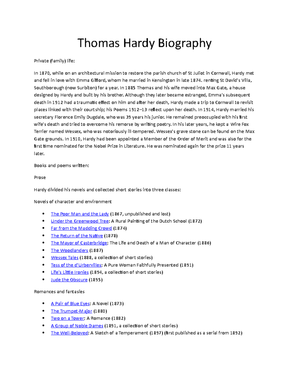 3. write a brief biography of thomas hardy