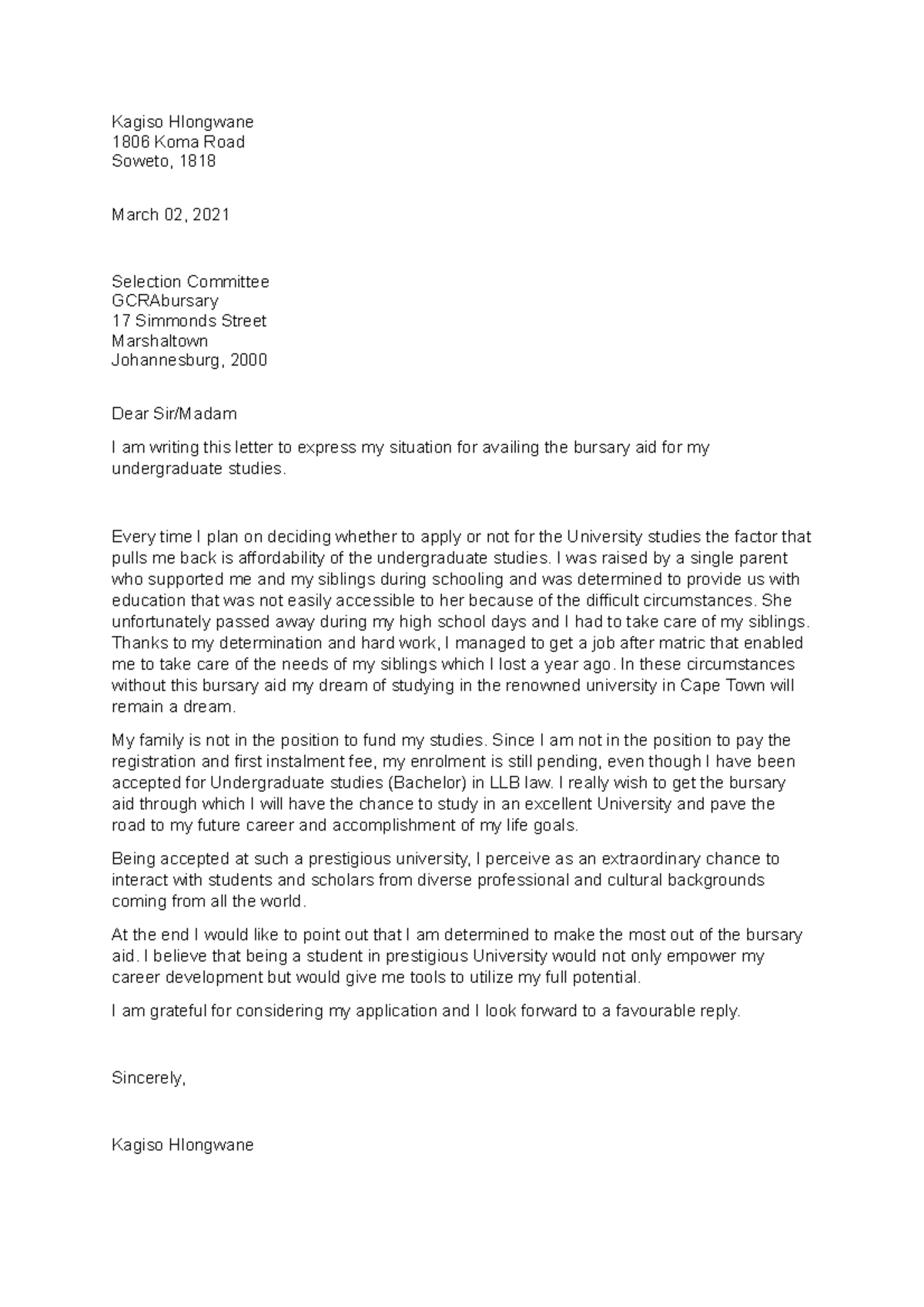 10 Motivational Letter For Bursary Application Sample Vrogue co