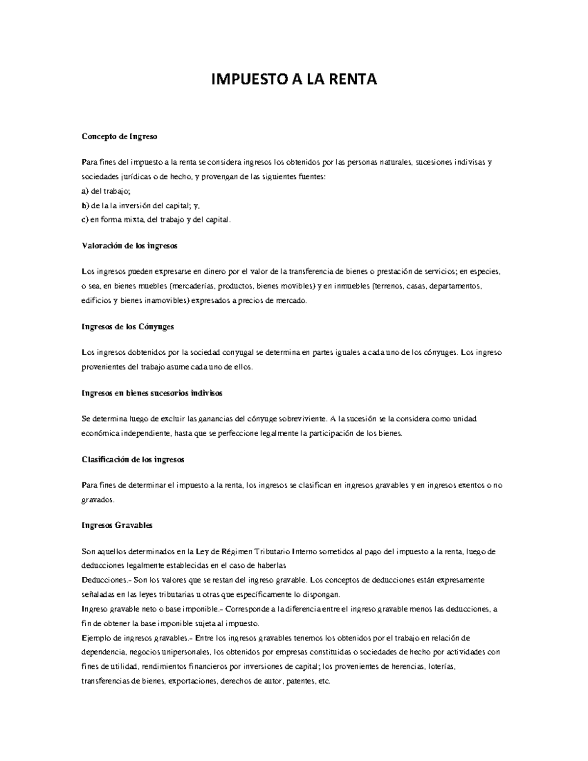 Ingresos Exento Y Gravados Impuesto A La Renta Concepto De Ingreso