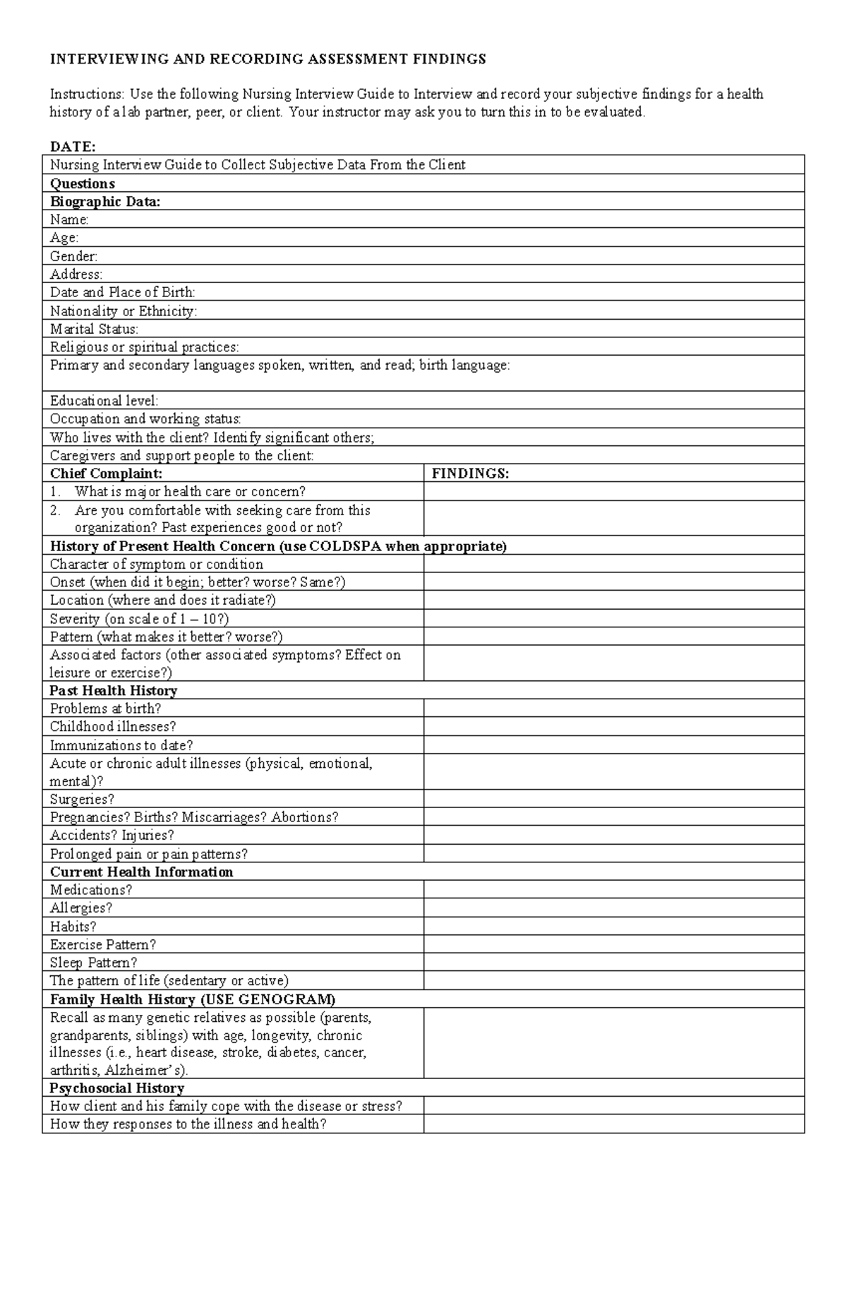 HA Lab interview guide - INTERVIEWING AND RECORDING ASSESSMENT FINDINGS ...